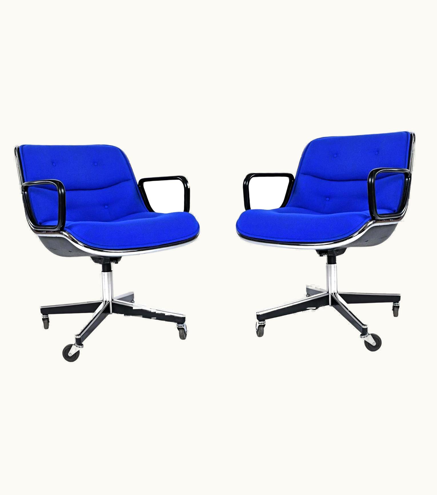 Charles Pollock;George Nelson Charles Pollock;George Nelson Charles Pollock For Knoll Blue Tweed Executive Chairs W/ Height Tension Knob