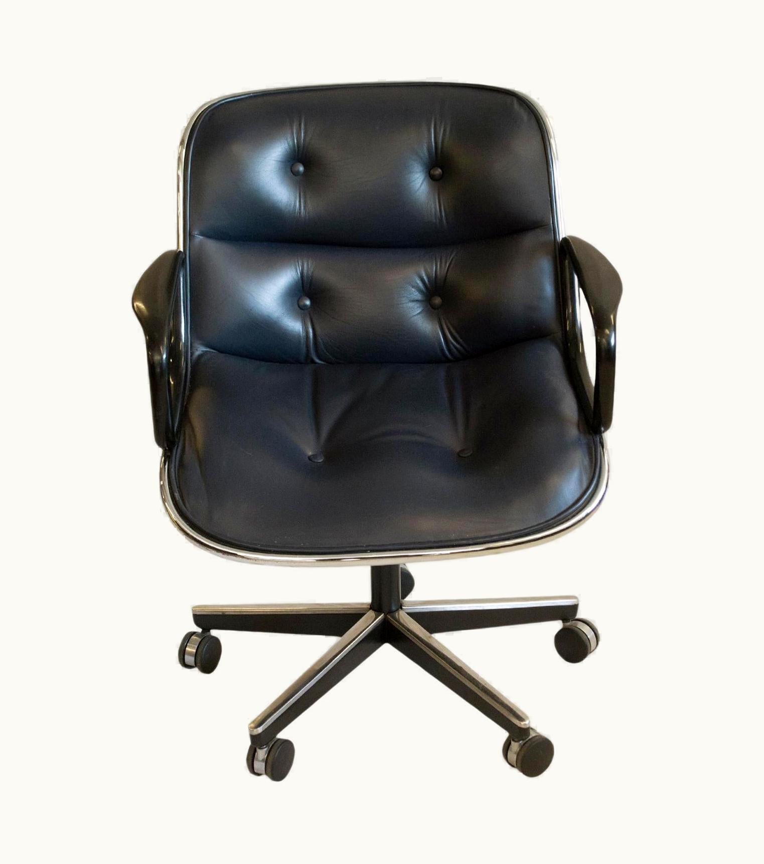 Charles Pollock Charles Pollock Knoll Pollock Executive Chair Reupholstered In Italian Leather, Chrome Frame