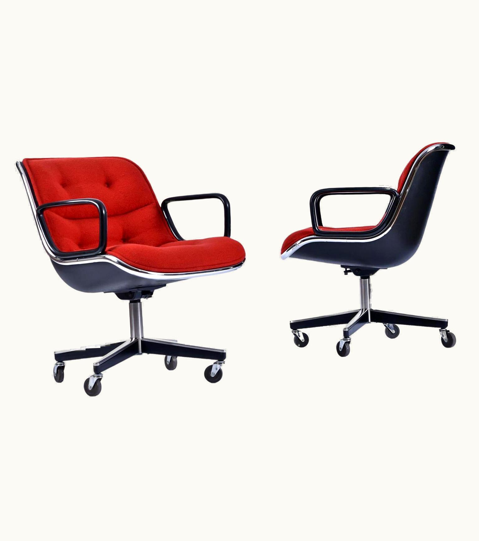 Charles Pollock;George Nelson Charles Pollock;George Nelson Charles Pollock For Knoll Red Tweed Executive Chairs W/ Height Tension Knob