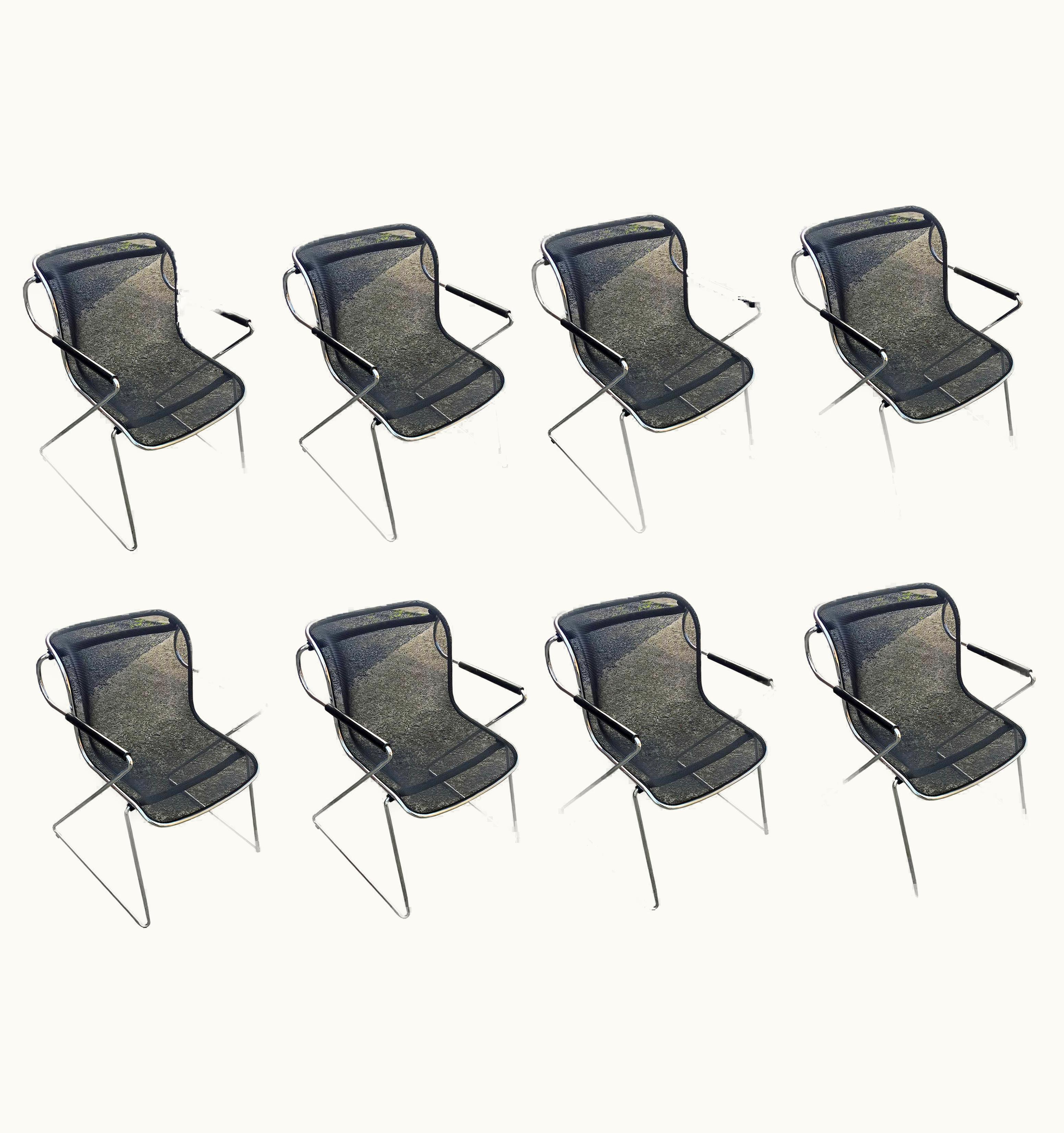 Charles Pollock, Set Of Height Penelope Chairs In Chrome And Meshed Metal