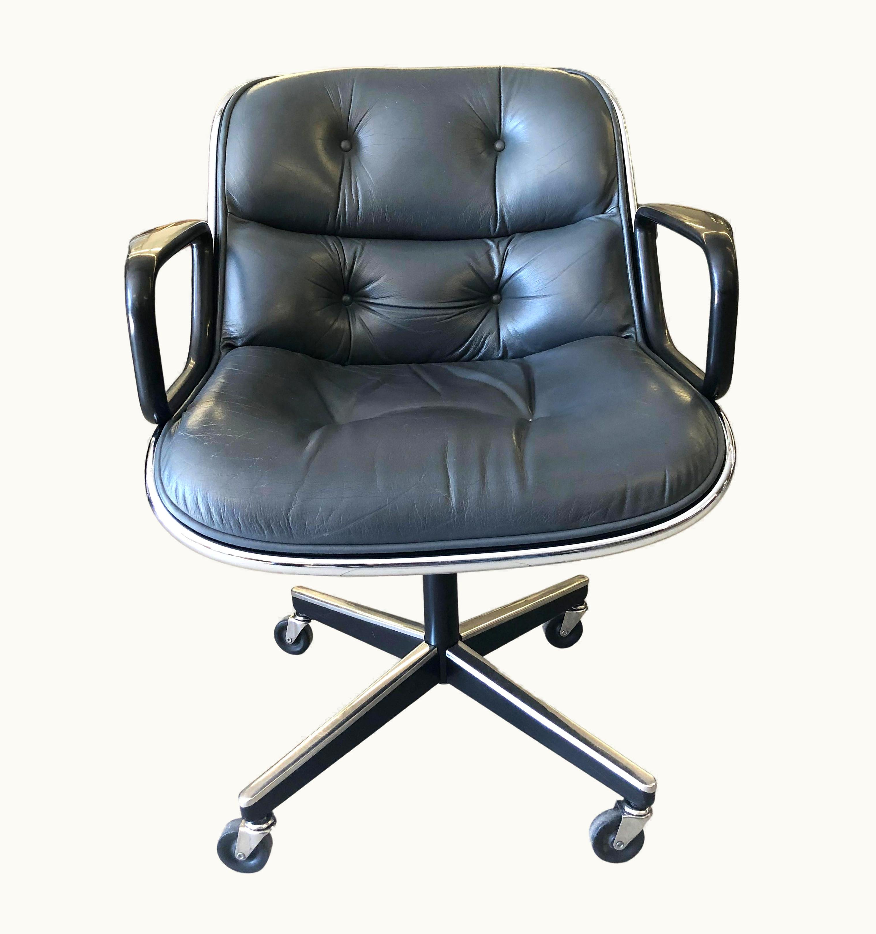 Charles Pollock Charles Pollock Vintage Knoll Pollock Executive Chair In Gunmetal Gray Leather
