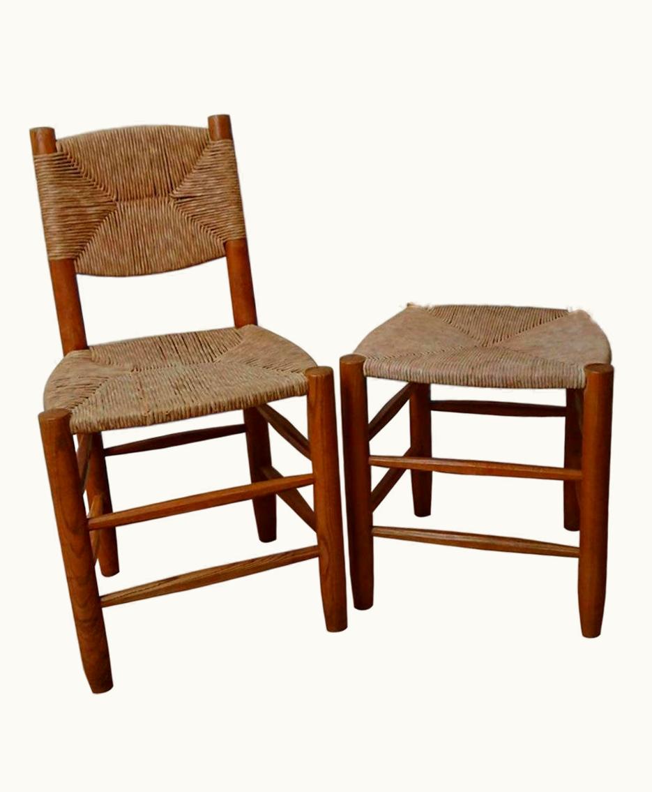 Charlotte Perriand Solid Wood Side Chairs 'Bauche' From BCB, Designed By Perriand 'Pair'