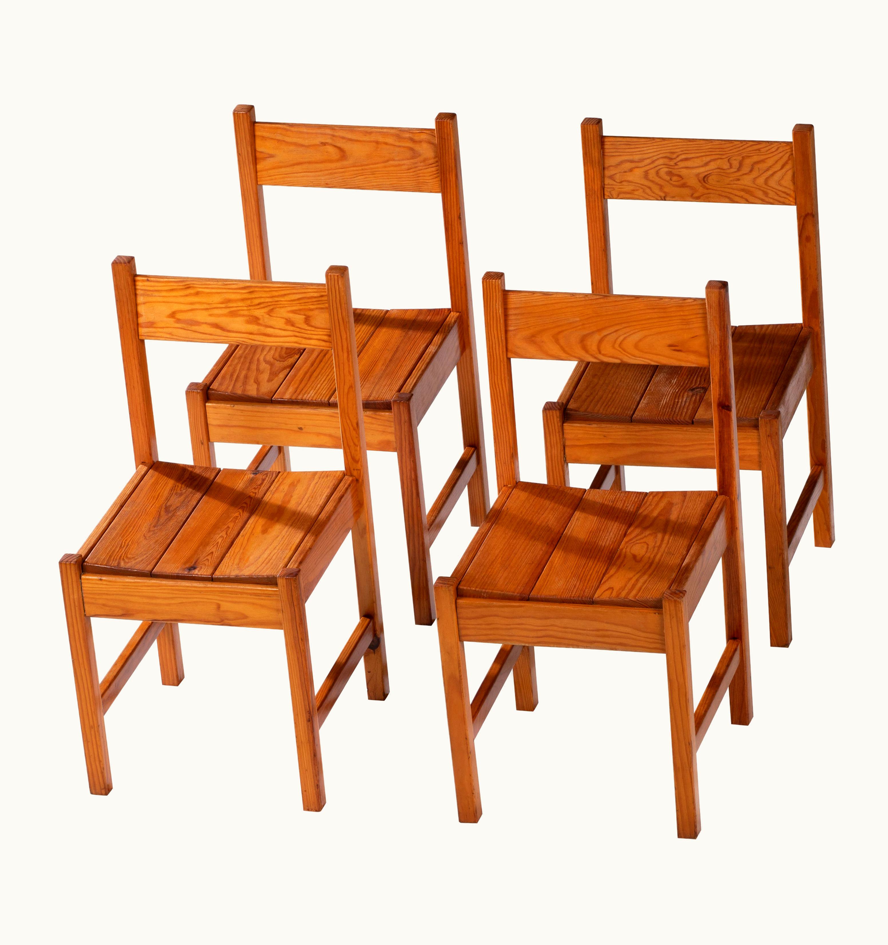 Charlotte Perriand Charlotte Perriand Set Of Four Pine Chairs In Style Of Charlotte Perriand, Chalet, France