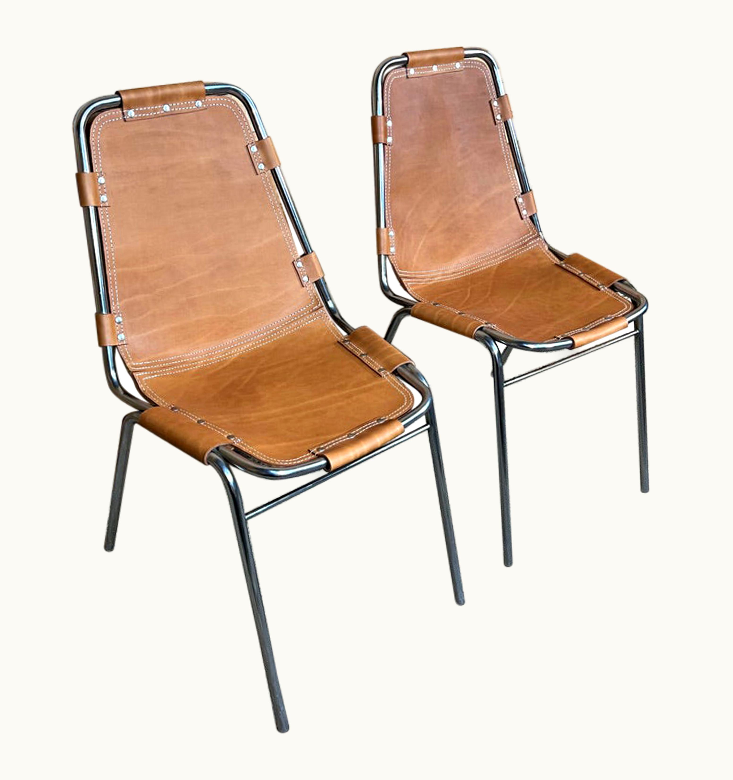 Charlotte Perriand Charlotte Perriand Selected By Charlotte Perriand For Les Arcs Ski Resort, Leather Dining Chairs