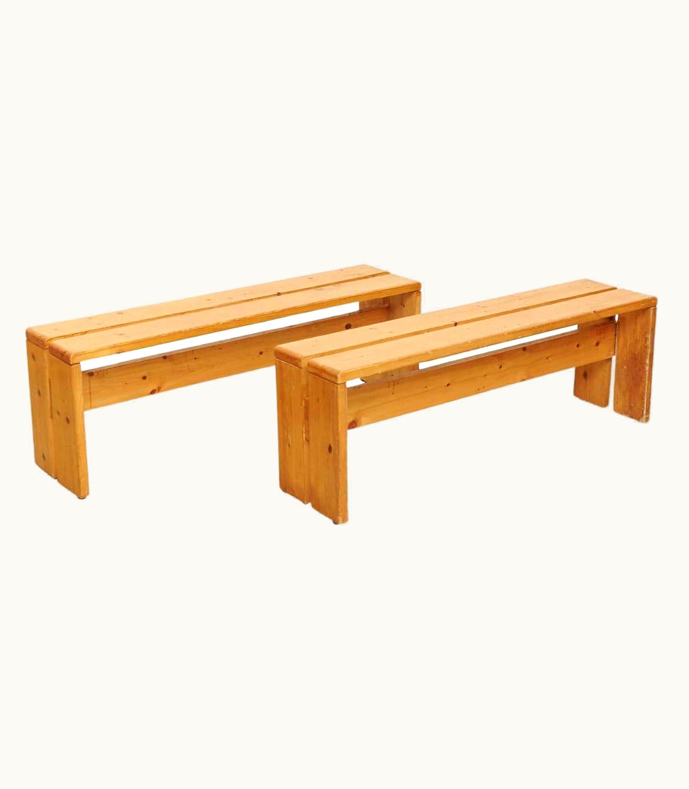 Charlotte Perriand Charlotte Perriand Set Of Two Charlotte Perriand Large Wood Benches For Les Arcs, Circa 1960