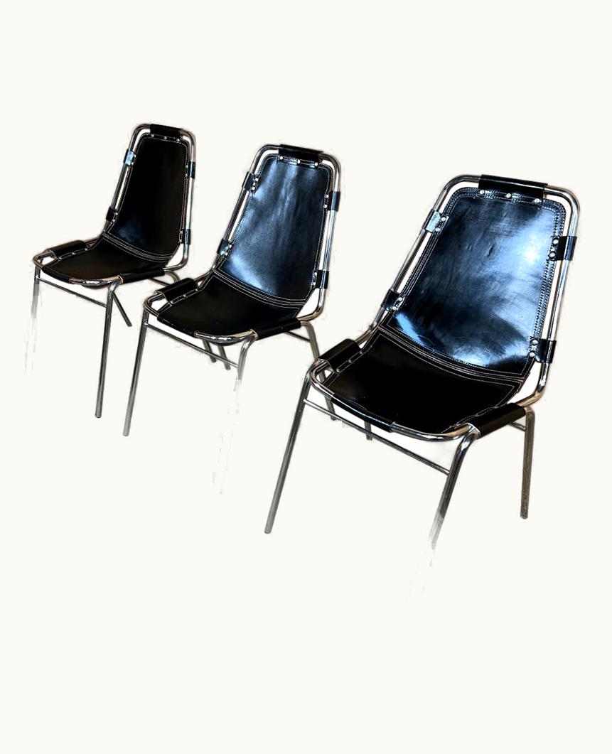 Charlotte Perriand Charlotte Perriand 3 Black Les Arcs Dining Chairs Charlotte Perriand For Les Arcs France 1960s