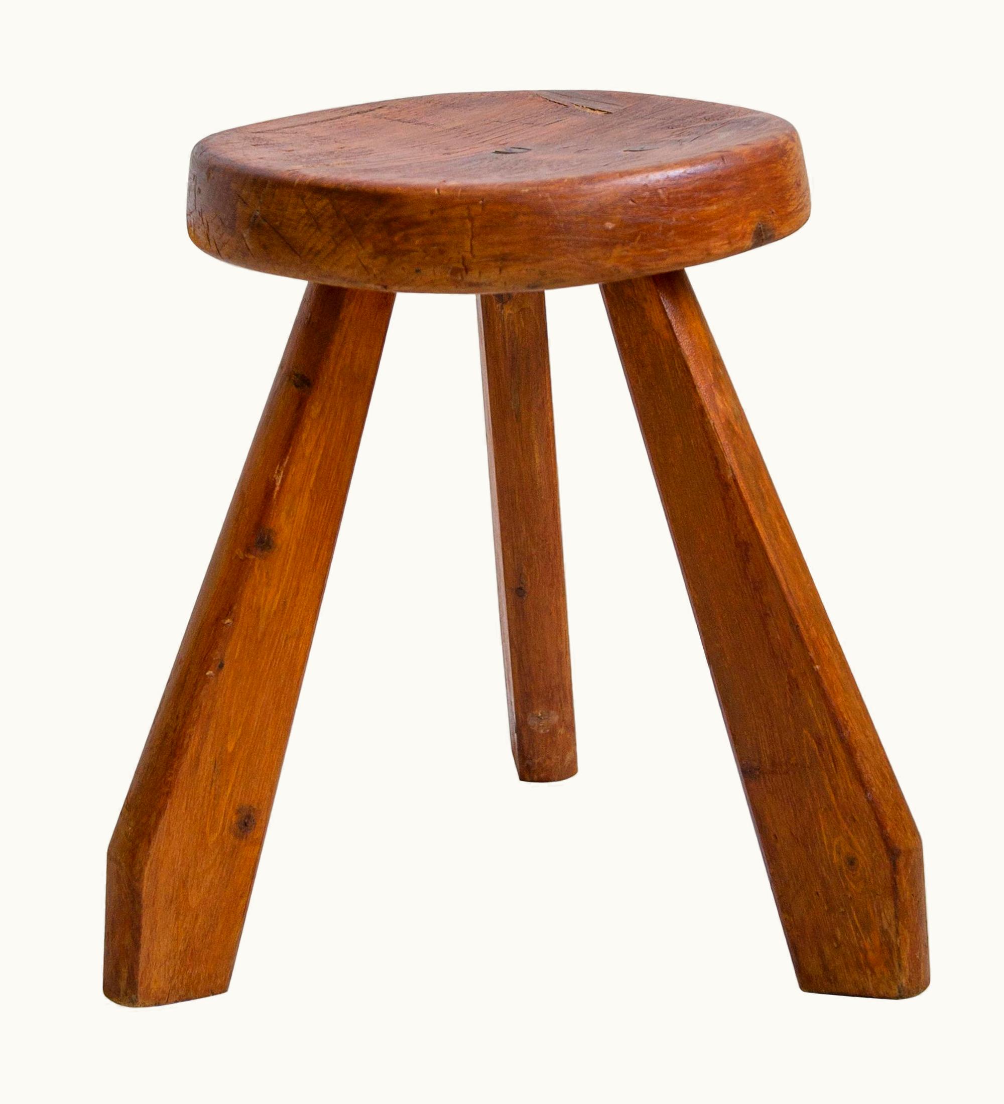 Charlotte Perriand Charlotte Perriand Vintage Charlotte Perriand Round Dark Pine Stool For Les Arcs, 1960s, France
