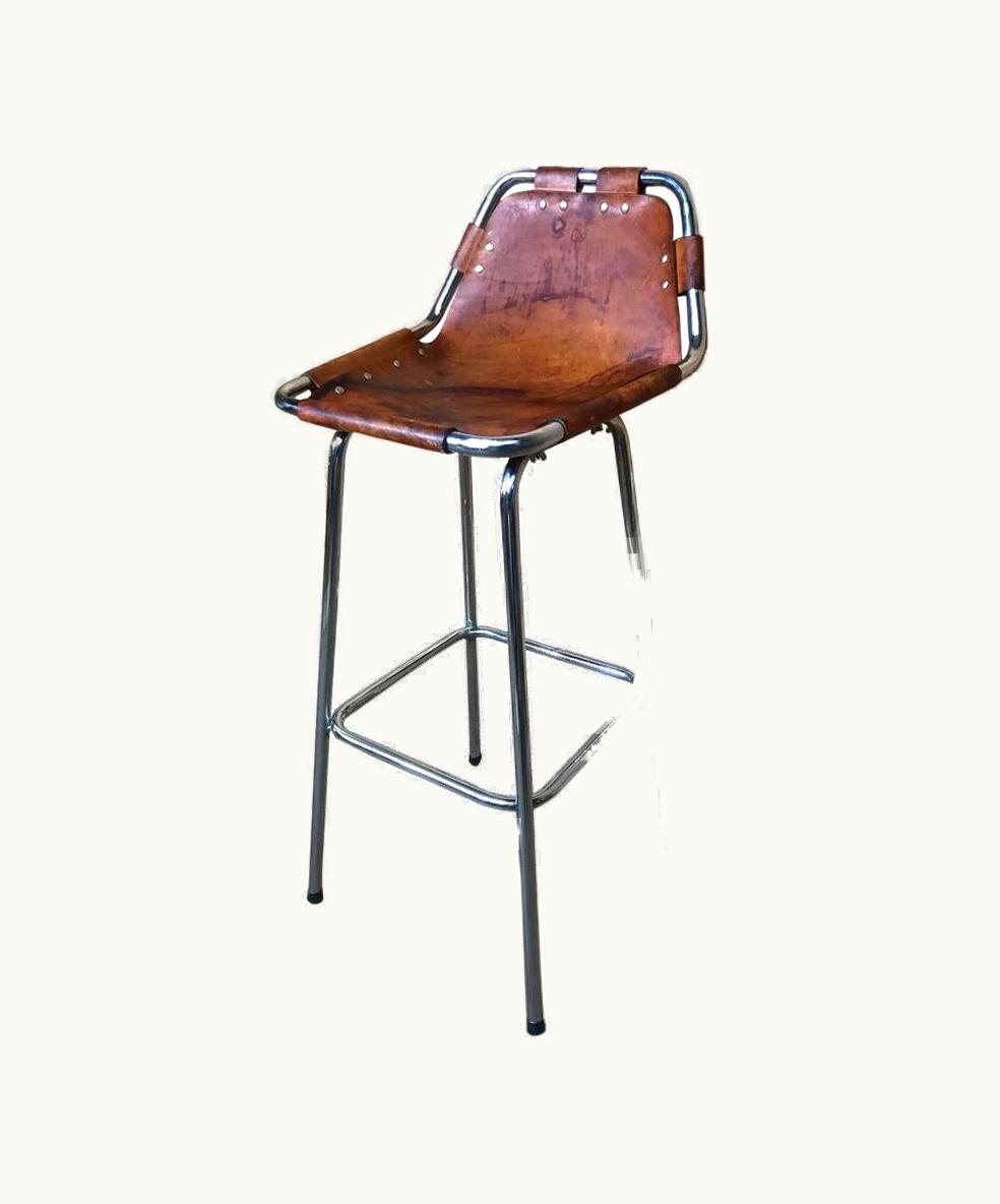 Charlotte Perriand Charlotte Perriand 2x Vintage Original Leather Selected By Charlotte Perriand Stool For Les Arcs