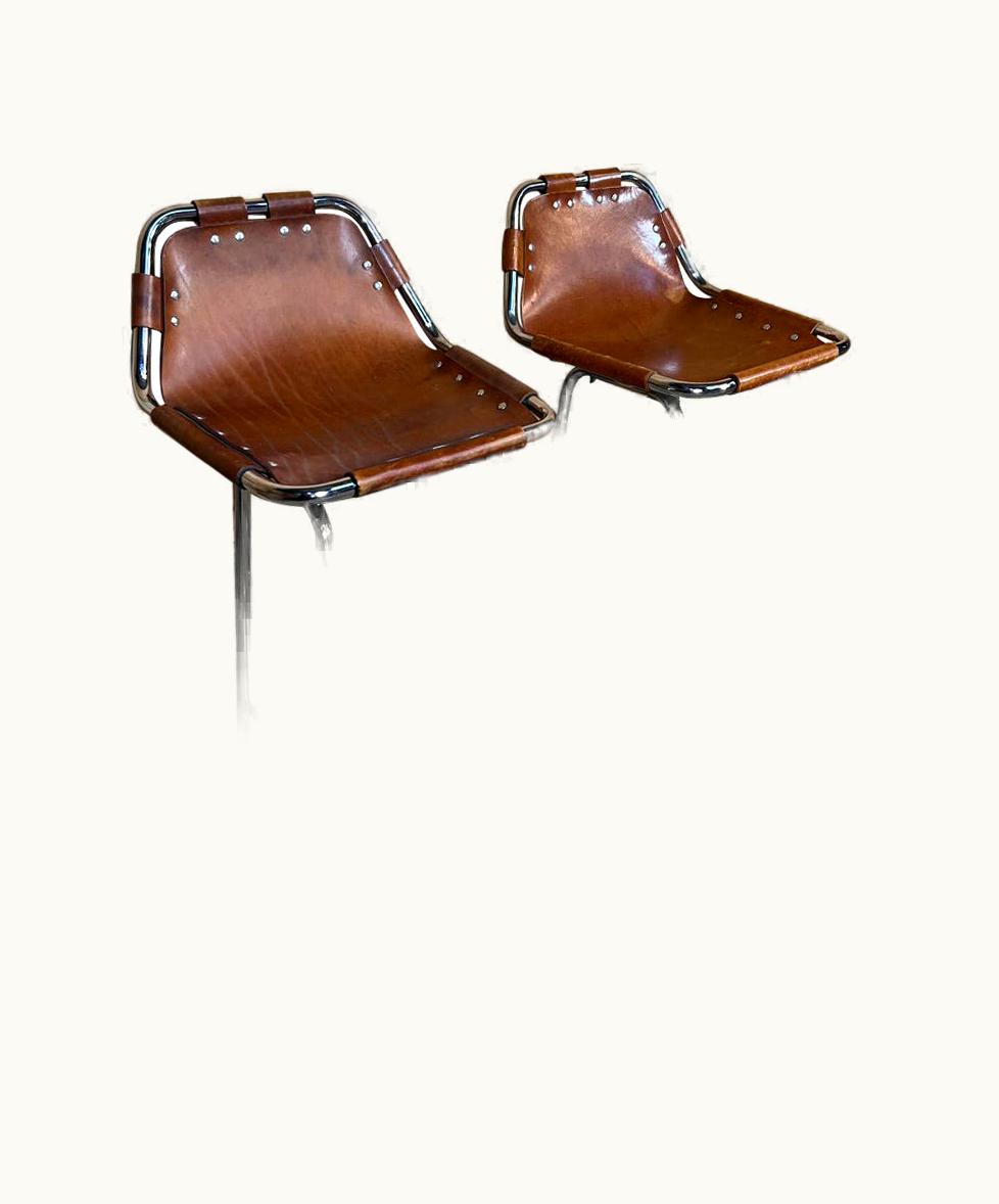 Charlotte Perriand Charlotte Perriand Vintage Two Original Leather Selected By Charlotte Perriand Stools For Les Arcs UZ0189757