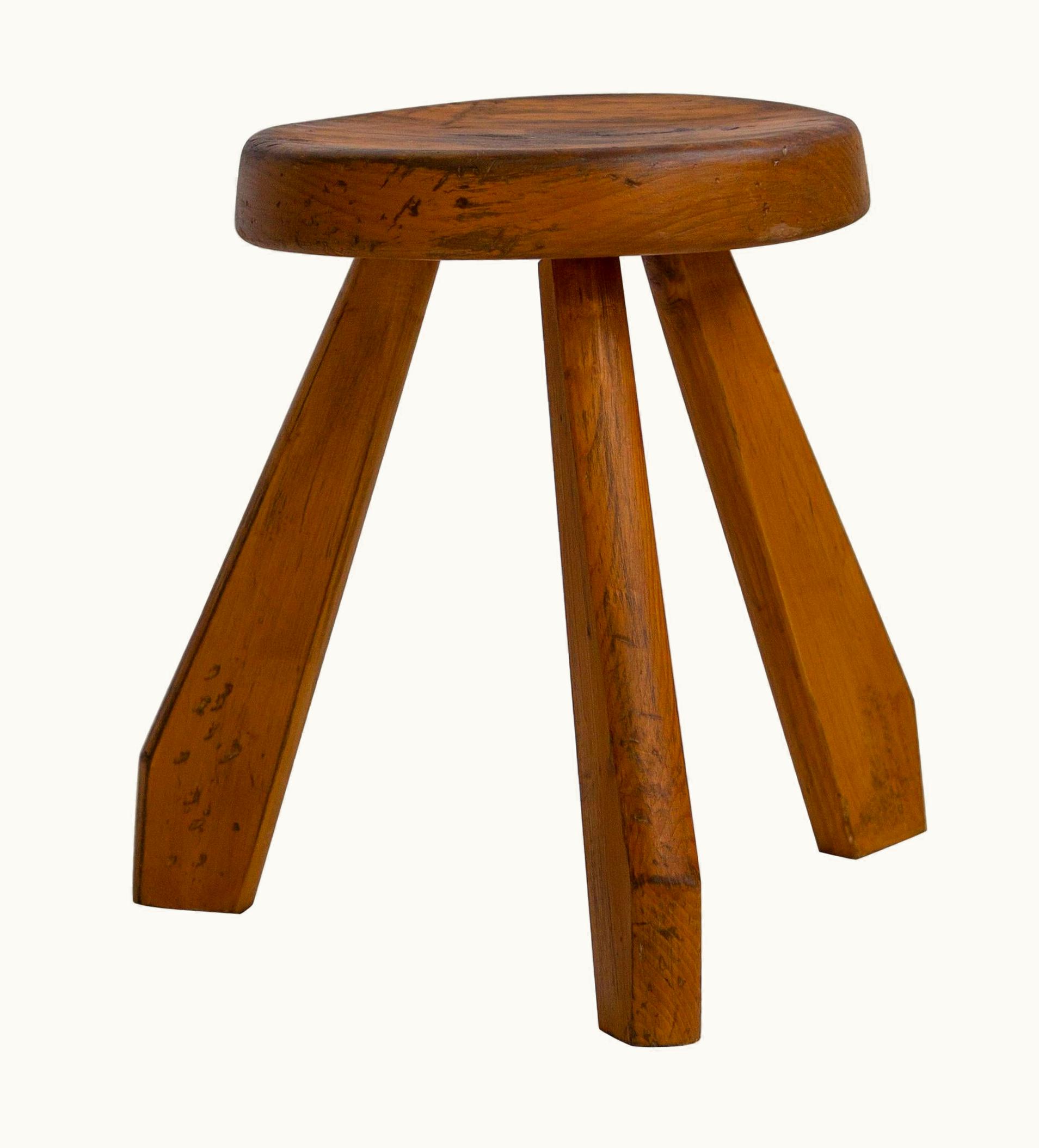 Charlotte Perriand Charlotte Perriand Vintage Charlotte Perriand Round Light Pine Stool For Les Arcs, 1960s, France