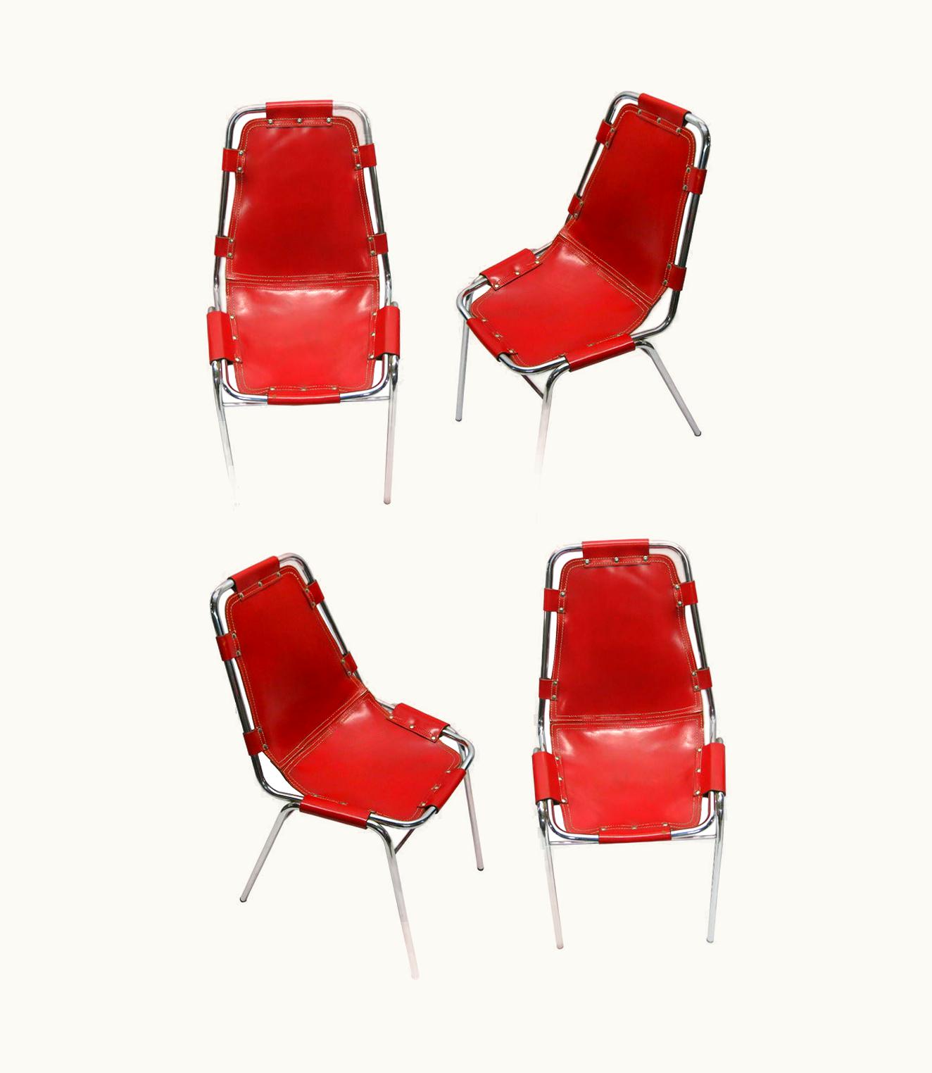 Charlotte Perriand Charlotte Perriand Four Rare Red Chairs Designed By Charlotte Perriand, France Circa 1955
