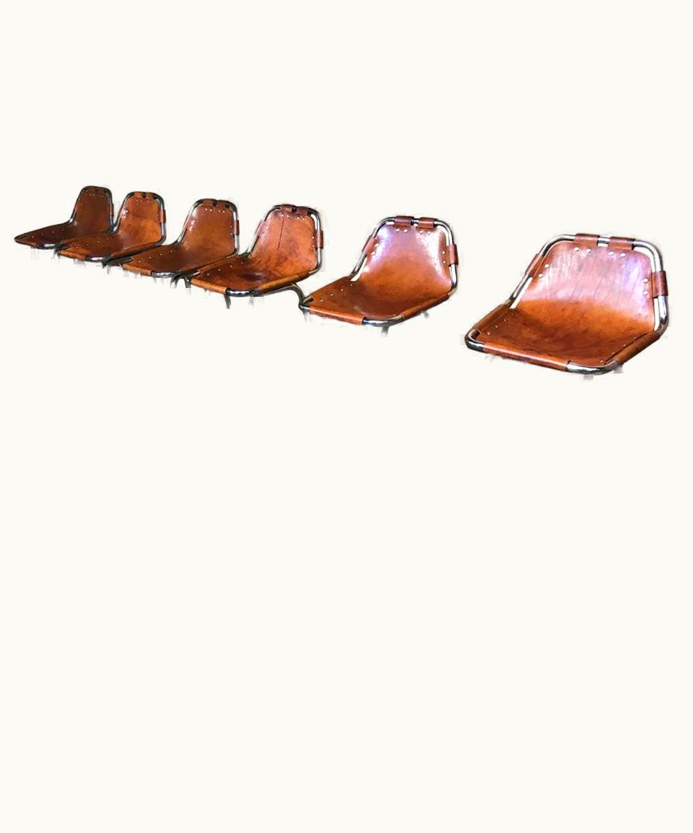 Charlotte Perriand Charlotte Perriand Vintage Six Original Leather Selected By Charlotte Perriand Stools For Les Arcs