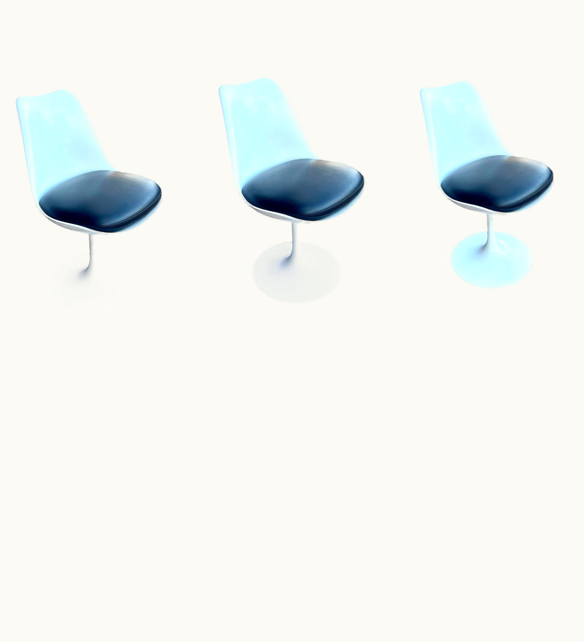 Eero Saarinen Eero Saarinen Set Of 6 Original Tulip Armless Chairs By Saarinen For Knoll Studio Leather Pads