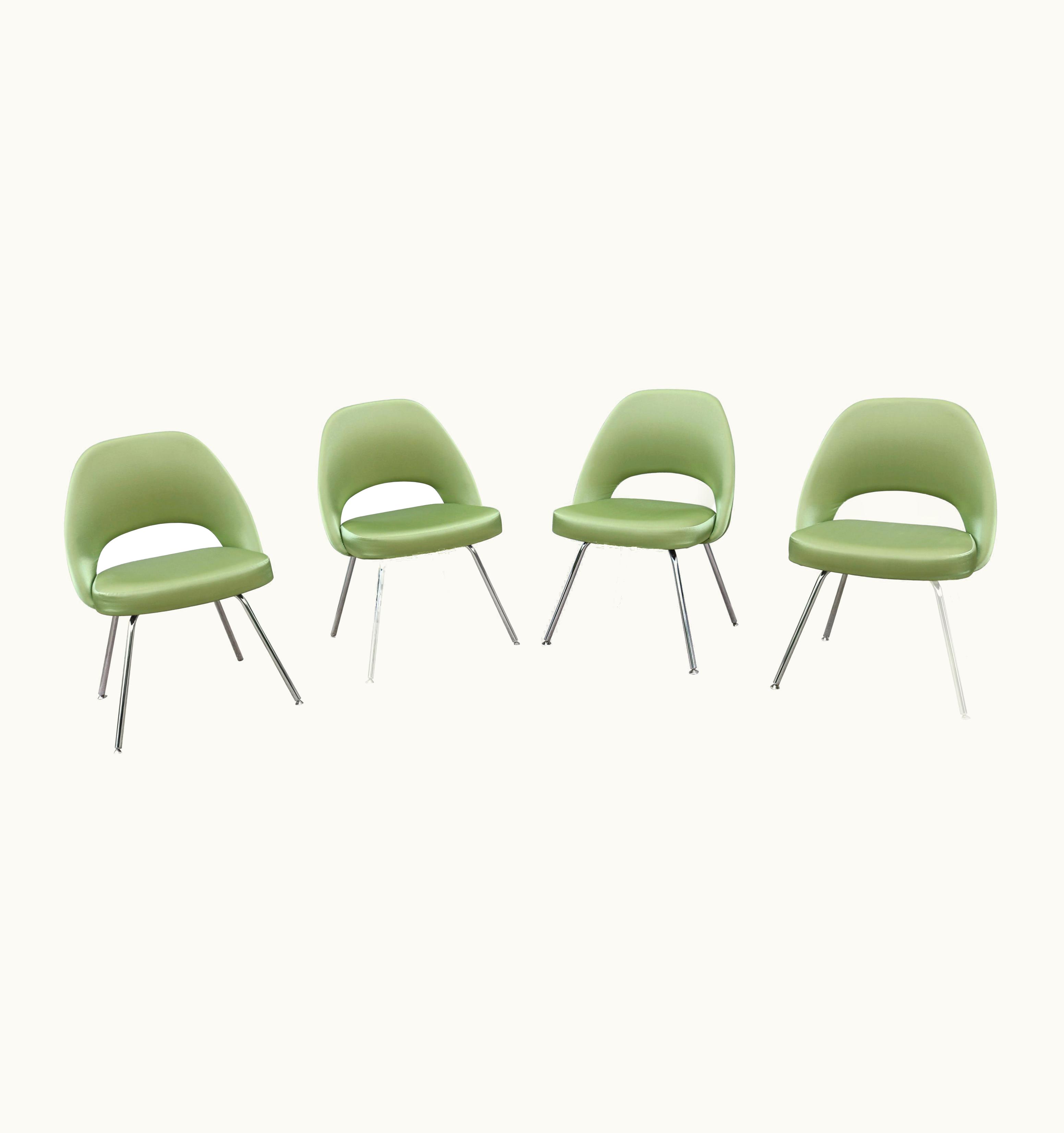 Eero Saarinen Eero Saarinen Mid-Century Modern Knoll Eero Saarinen Green Executive Armless Chairs, Set Of 4