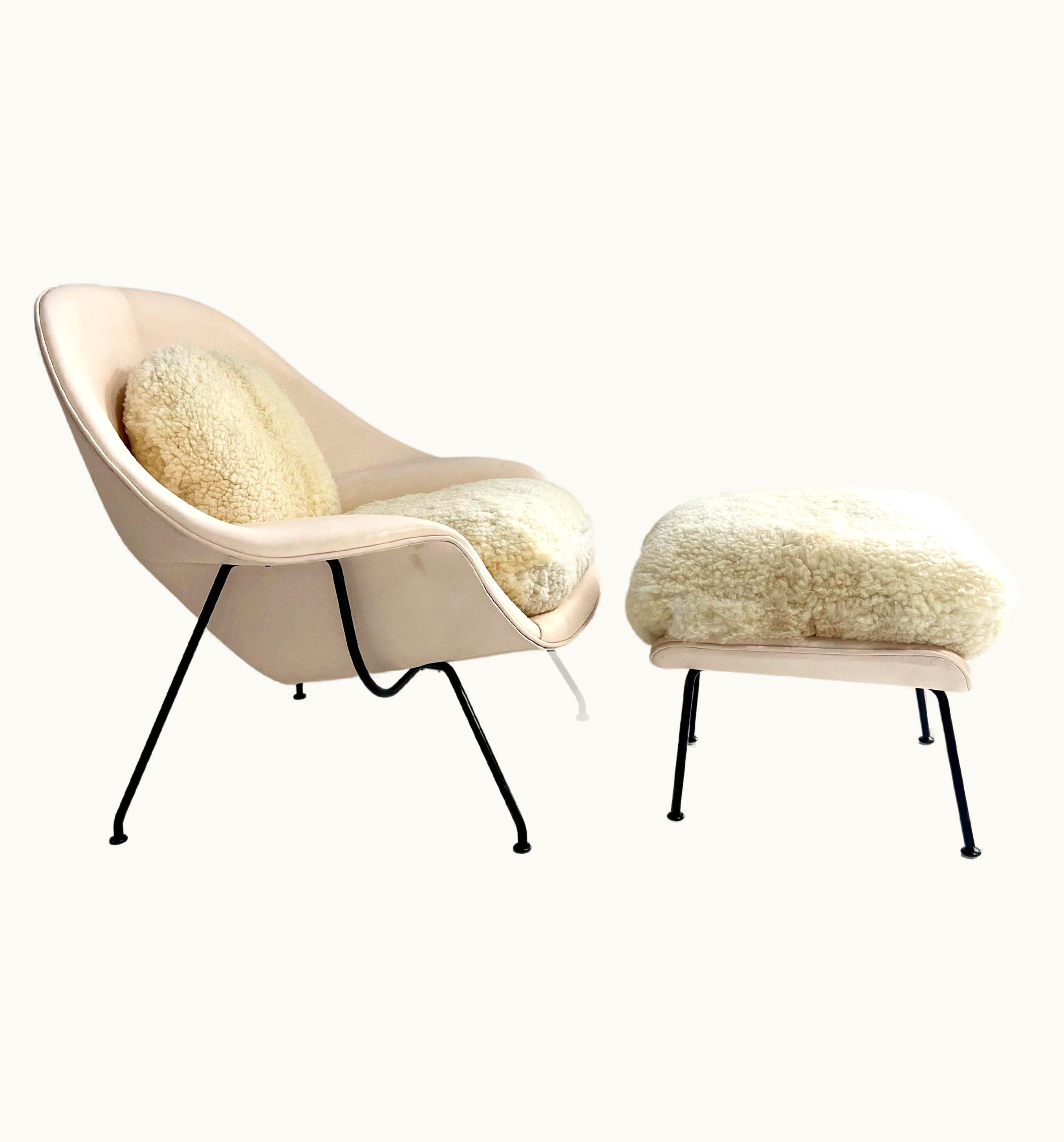 Eero Saarinen Eero Saarinen Forsyth One-of-a-Kind Womb Chair And Ottoman Restored In Sheepskin And Leather