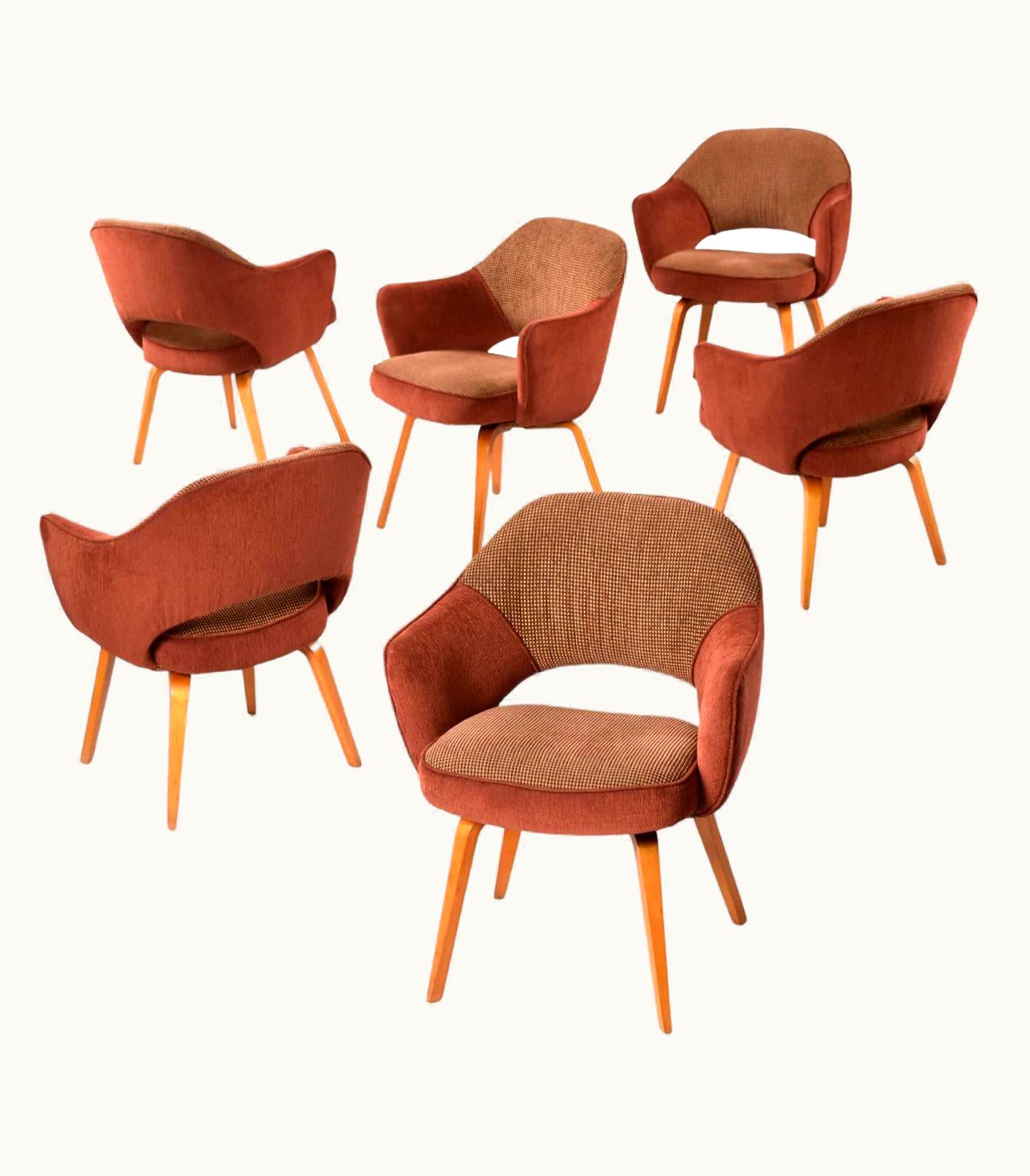 Eero Saarinen Eero Saarinen Restored Set Of Six Saarinen For Knoll Executive Armchairs With Wood Legs