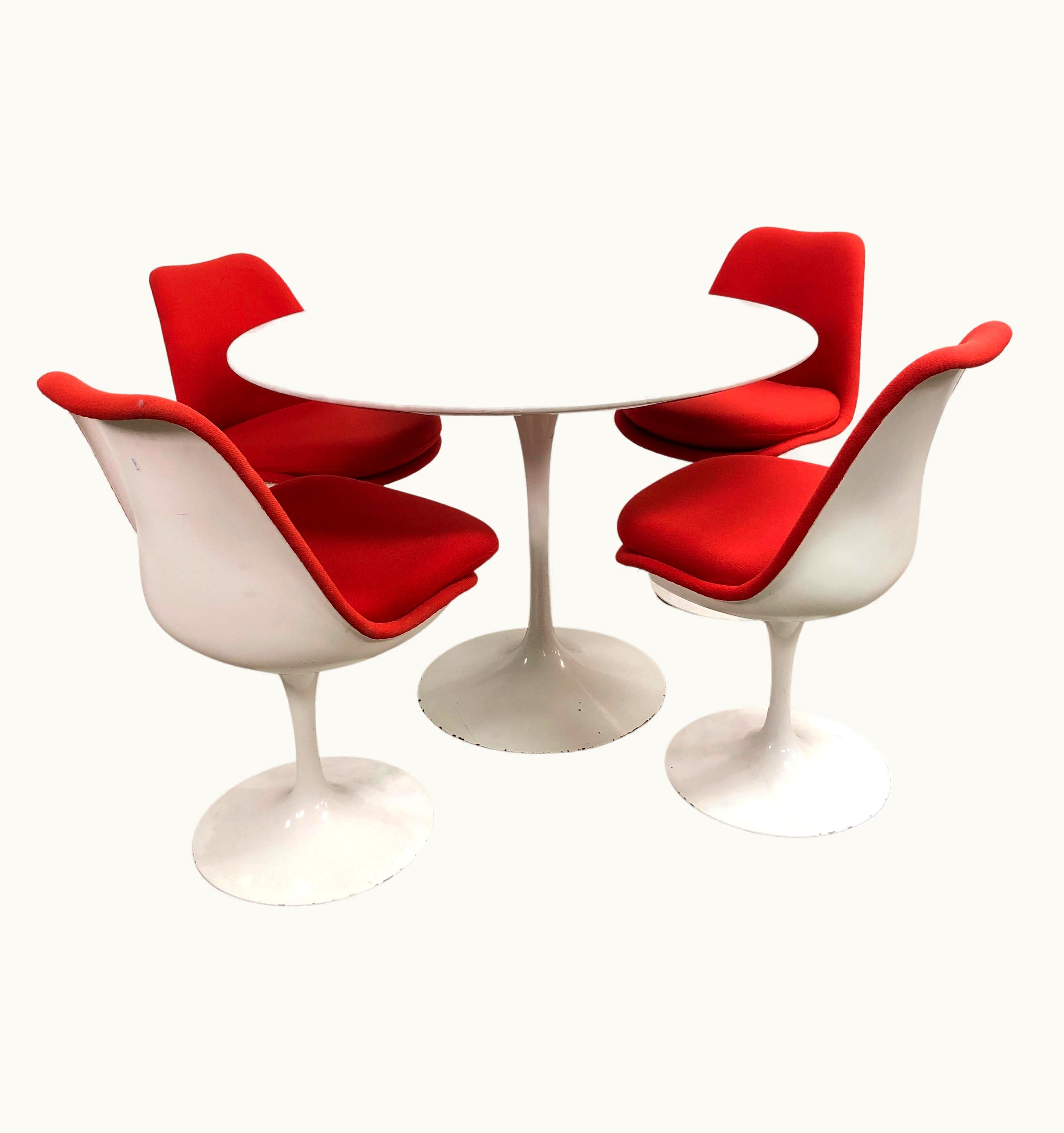 Eero Saarinen Eero Saarinen Mid Century Eero Saarinen Swivel Tulip Chairs And Early Cast Iron Dining Table