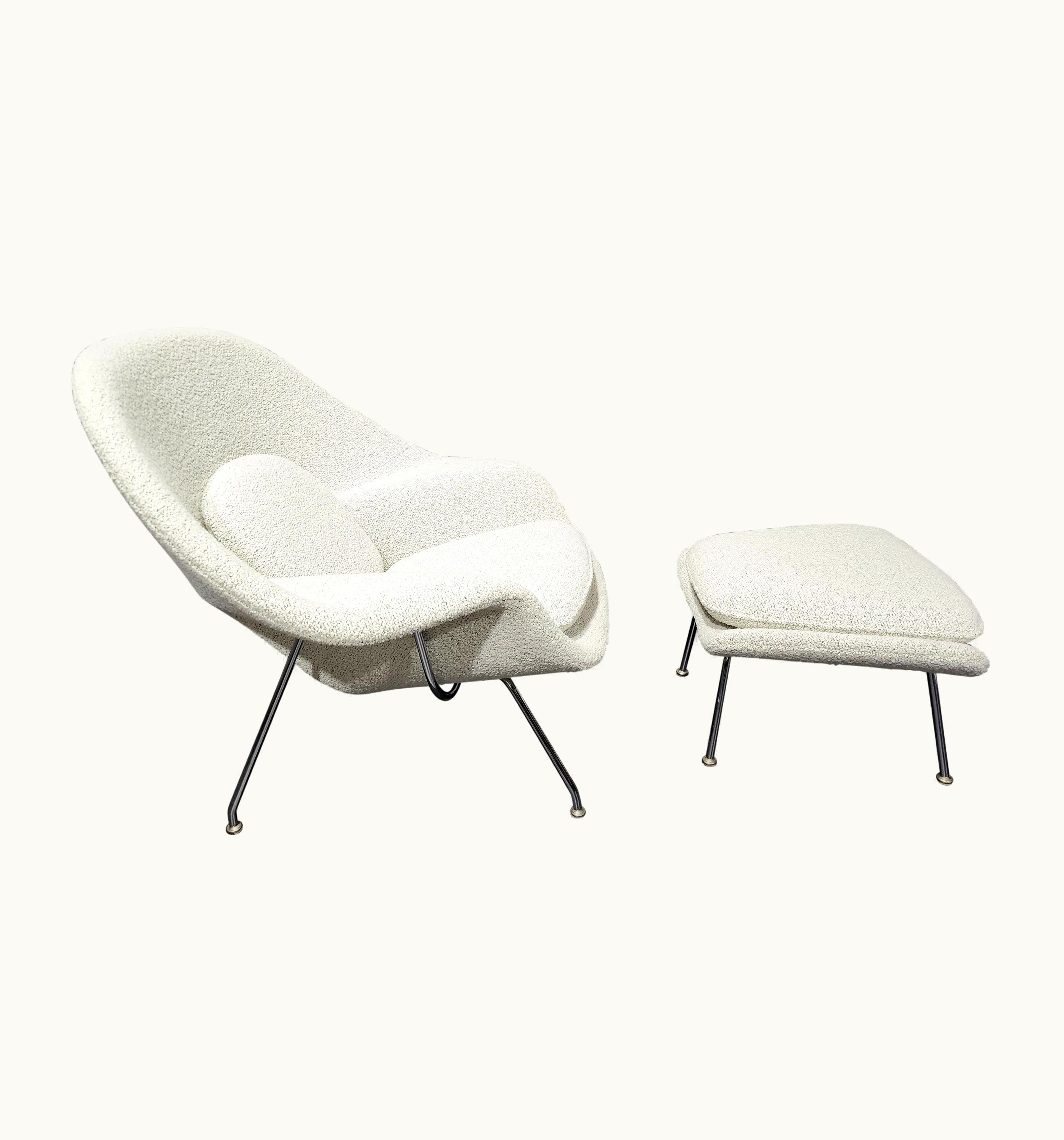 Eero Saarinen Eero Saarinen For Knoll Womb Chair And Ottoman In Off-White Boucle