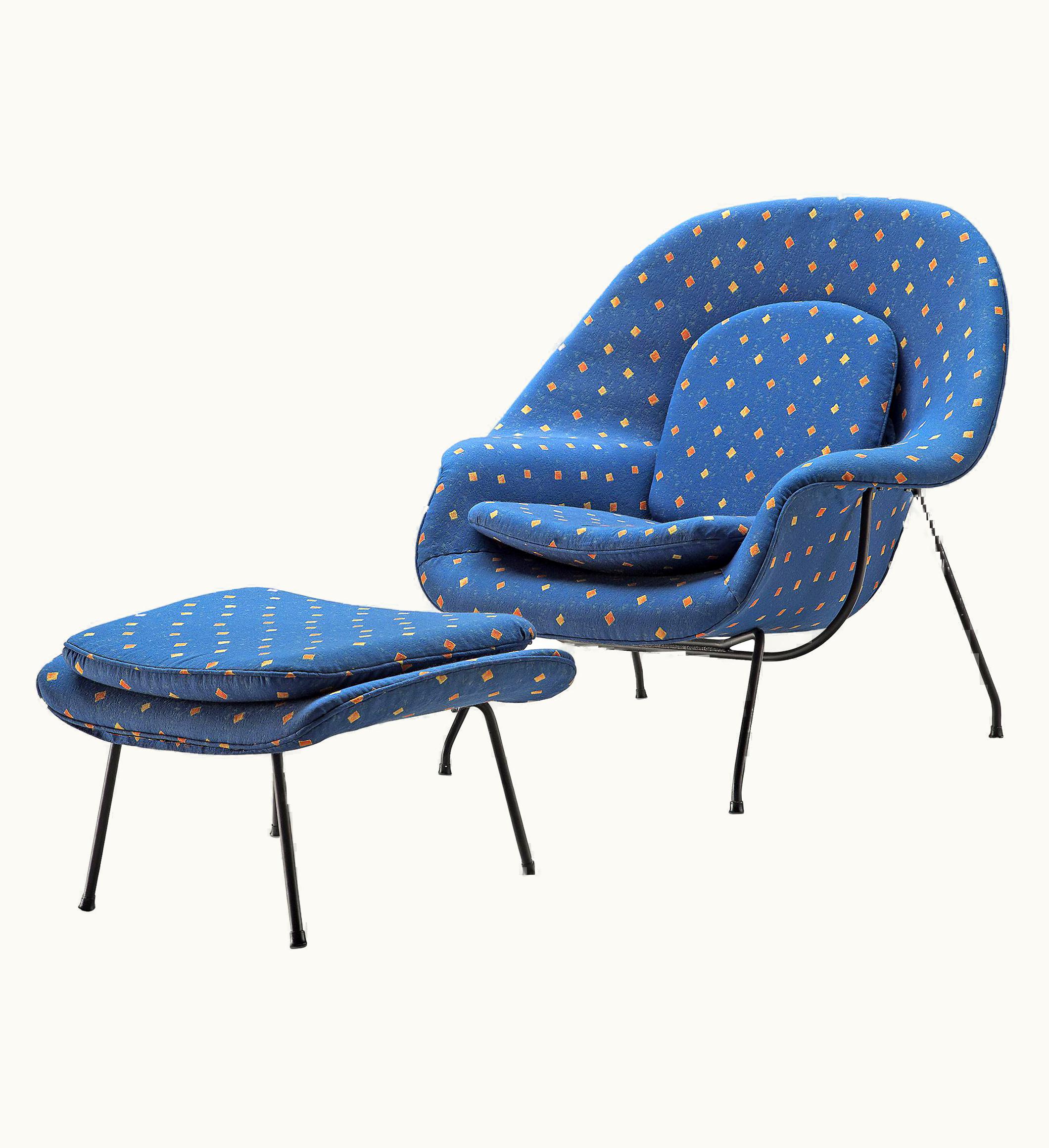 Eero Saarinen Eero Saarinen For Knoll 'Womb' Chair With Ottoman In Blue Upholstery
