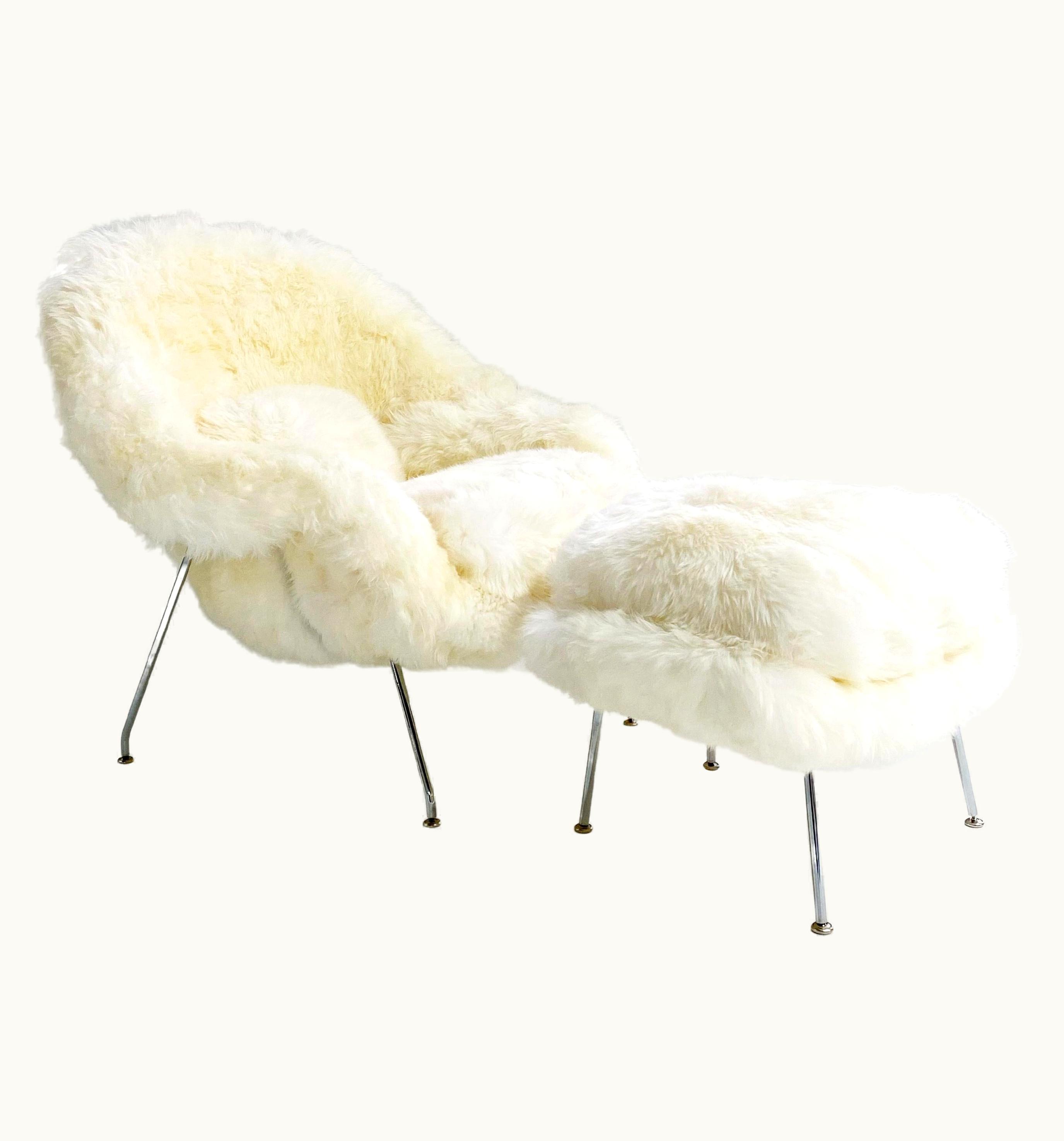 Eero Saarinen Eero Saarinen Forsyth Bespoke Womb Chair And Ottoman In New Zealand Sheepskin, Ivory
