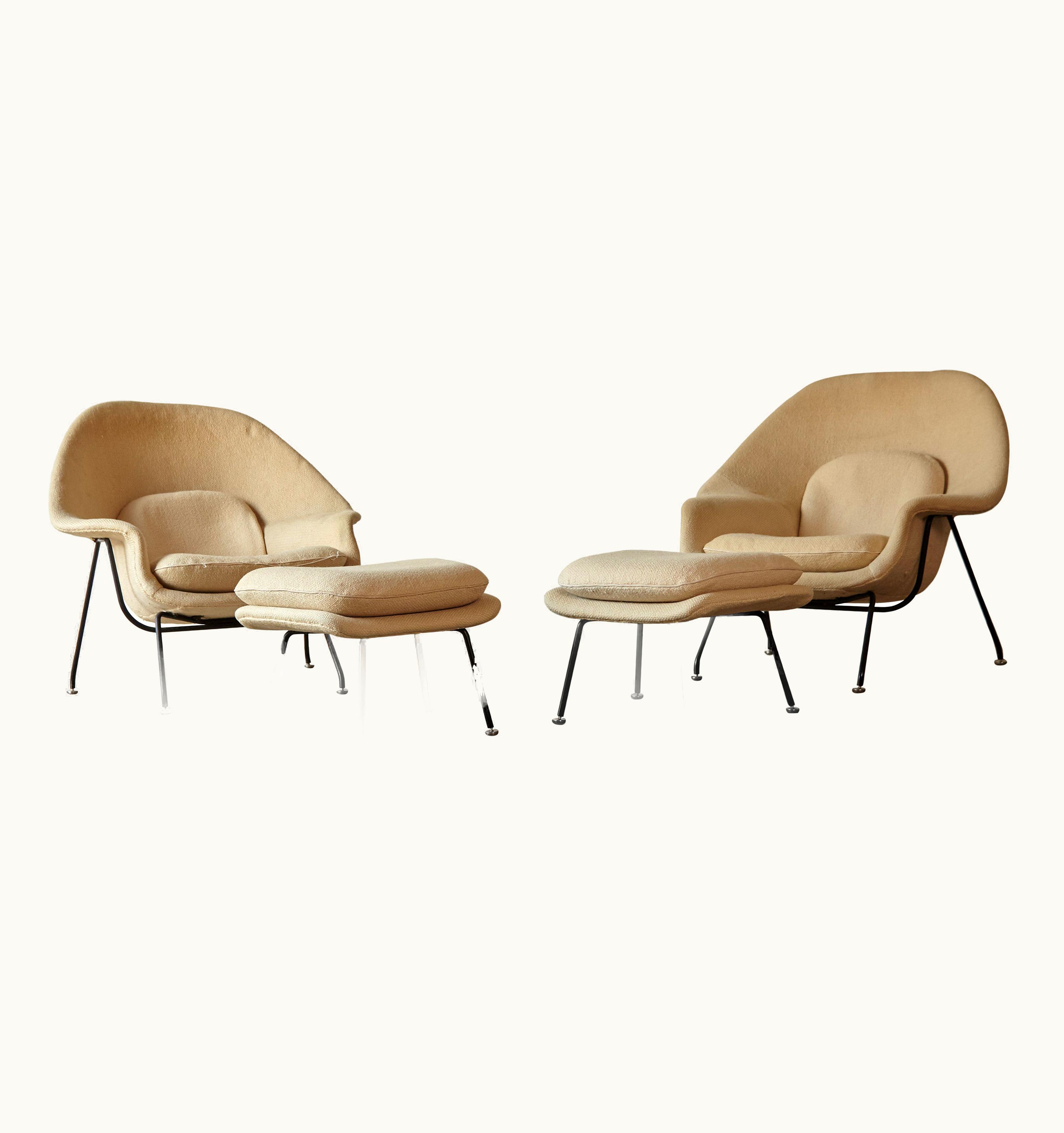 Eero Saarinen Eero Saarinen Rare Early Pair Of Eero Saarinen Womb Chairs And Ottomans, Knoll, USA, 1950s