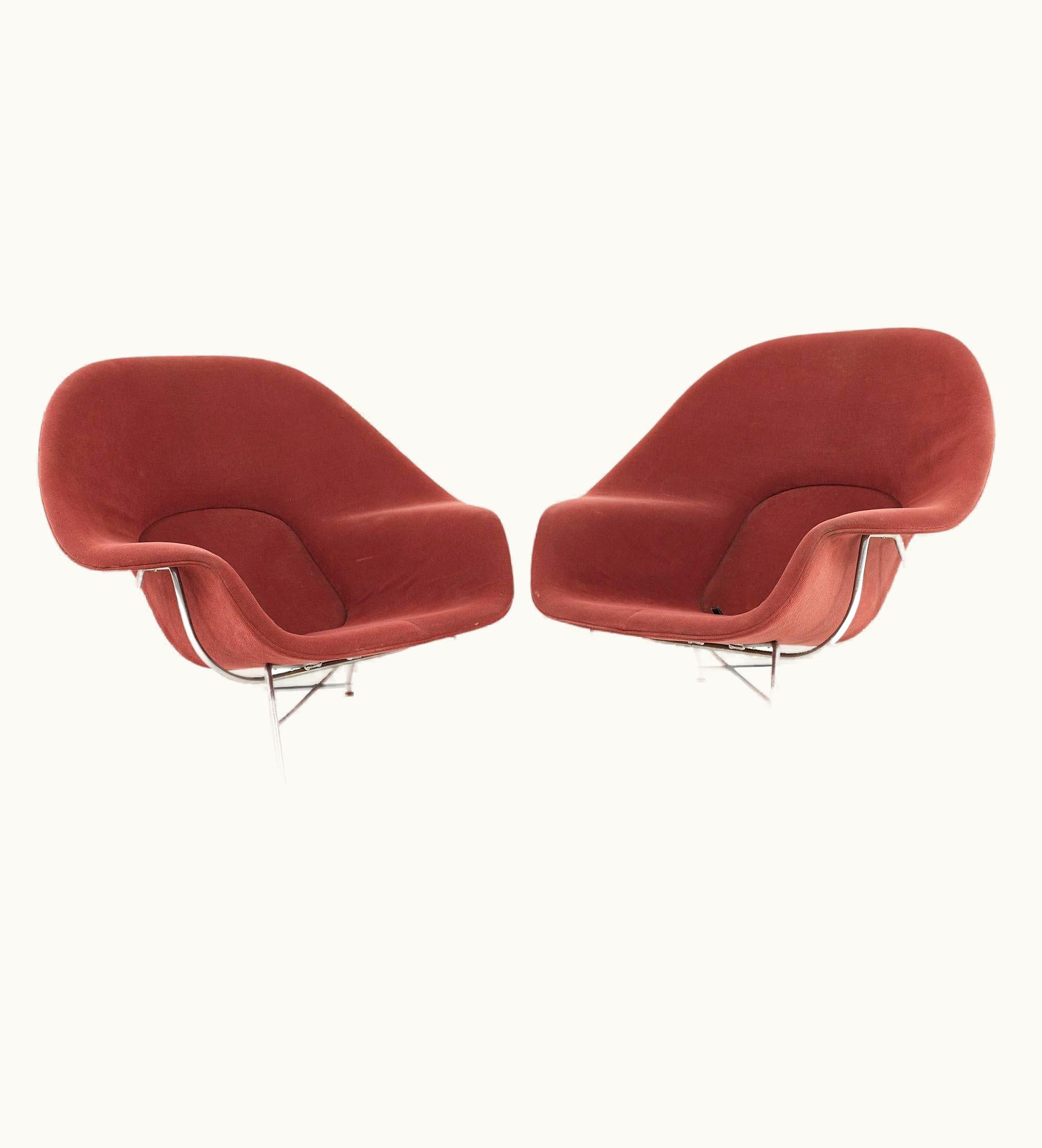 Eero Saarinen Eero Saarinen For Knoll Mid Century Womb Chair With Chrome Frame, Set Of 2