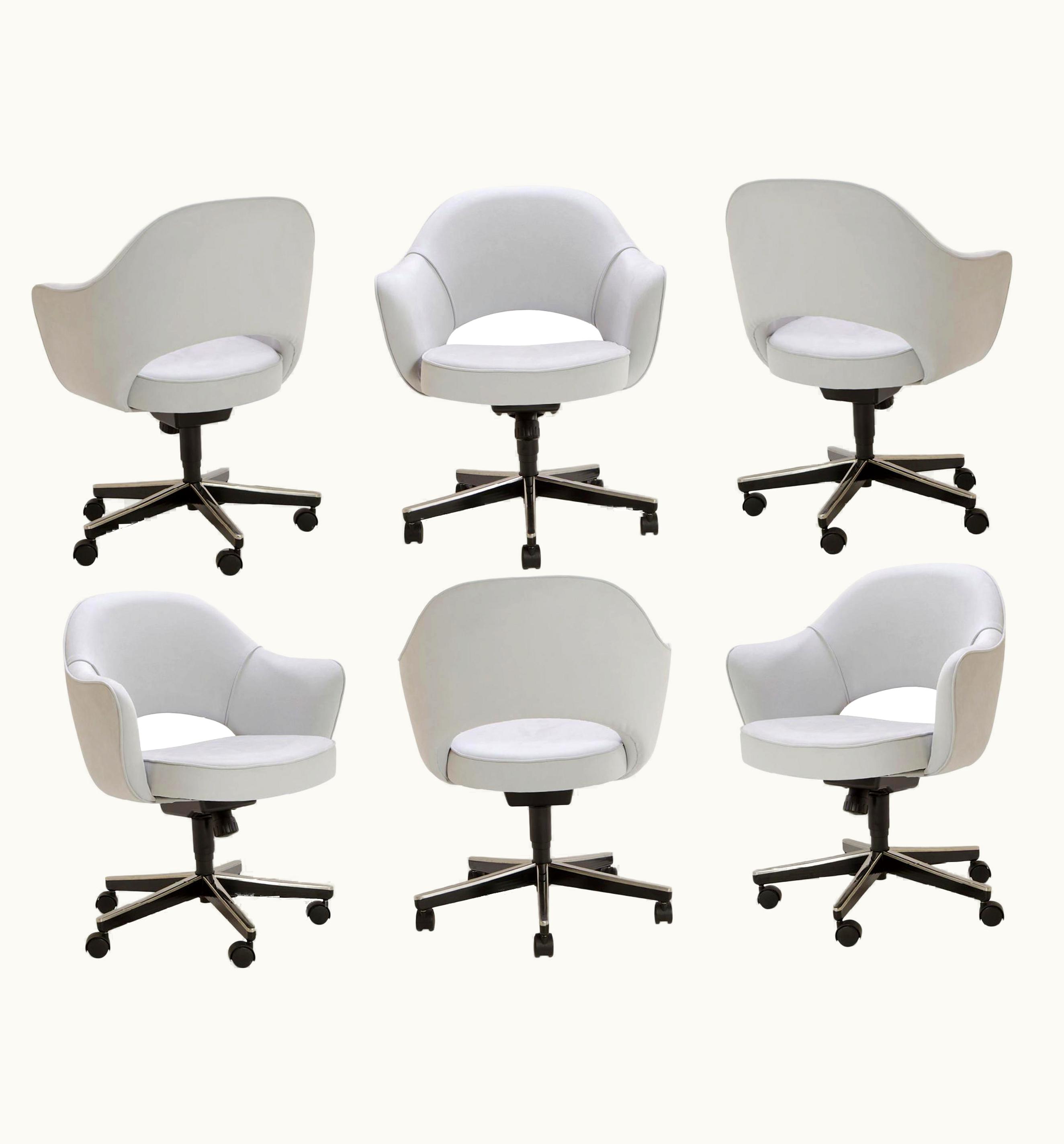 Eero Saarinen Eero Saarinen Executive Armchair In Fog Luxe Suede, Swivel Base, Set Of 6