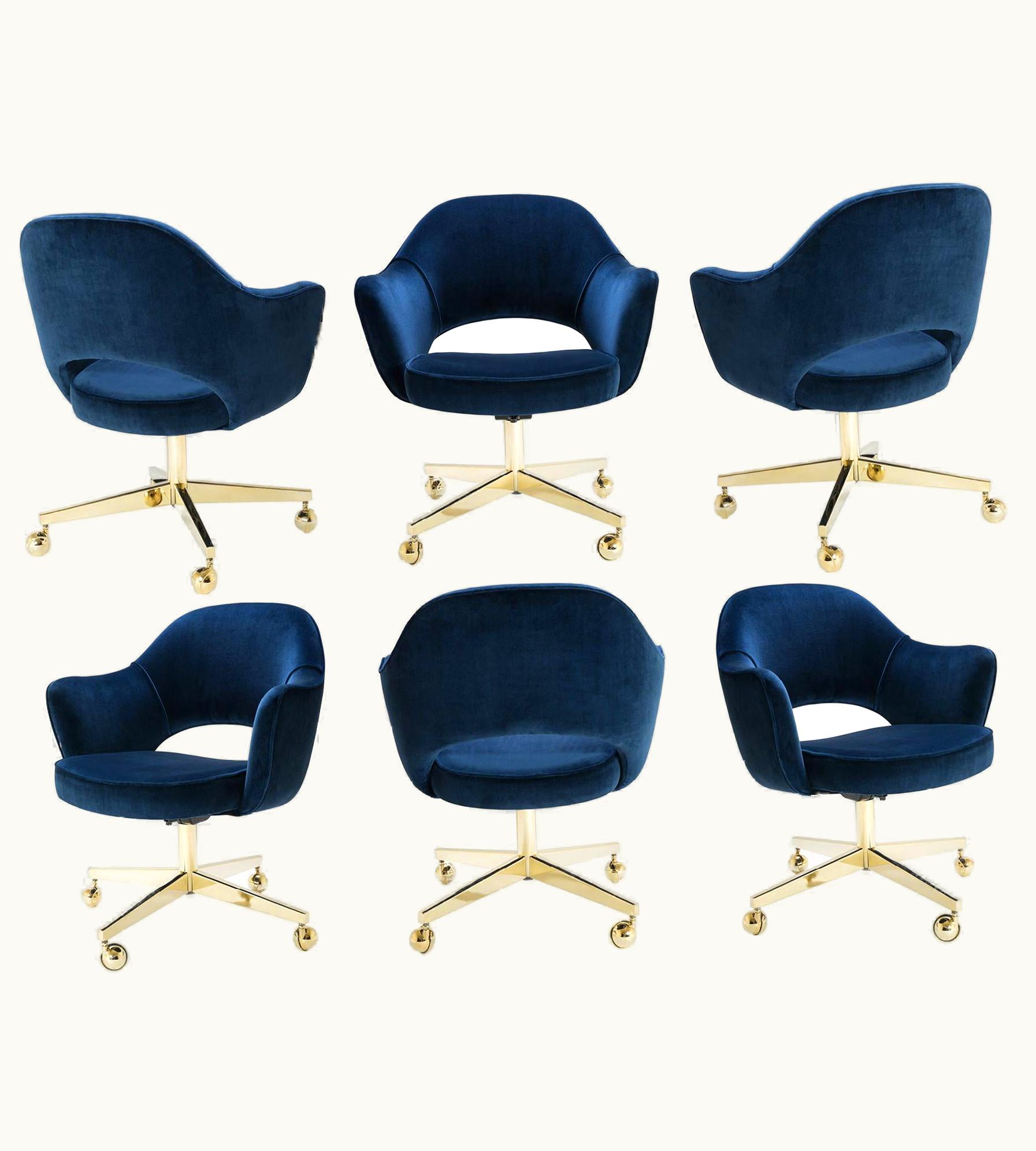 Eero Saarinen Eero Saarinen Executive Armchairs In Velvet, Swivel Base, 24k Gold Edition, Set Of 6