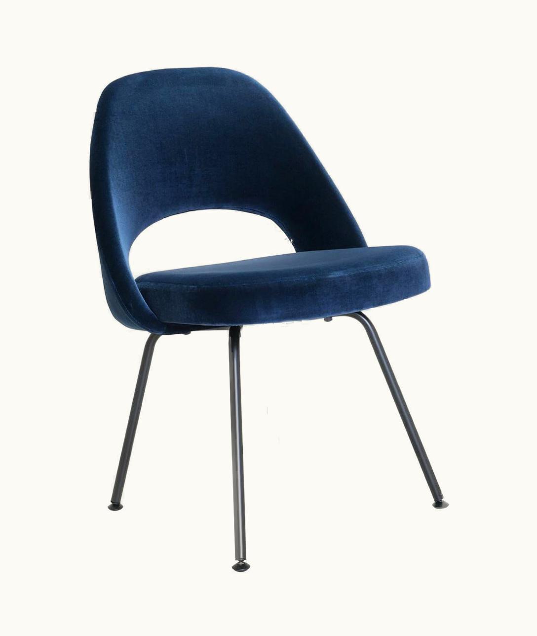 Eero Saarinen Eero Saarinen Executive Armless Chairs In Navy Velvet, Obsidian Matte