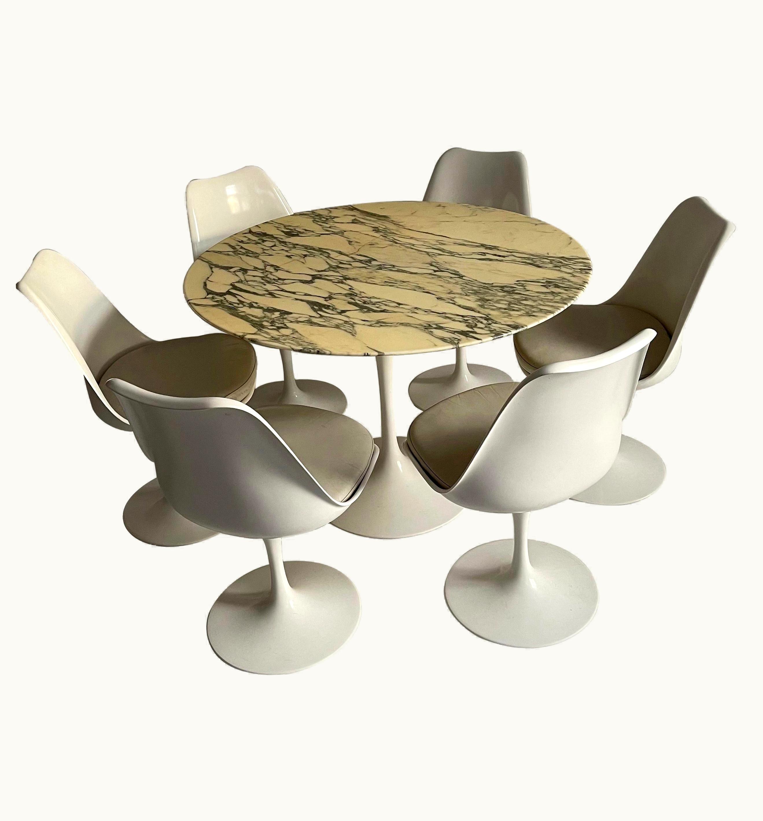 Eero Saarinen Eero Saarinen Knoll Early Tulip Pedestal Dining Set Original Leather And Marble