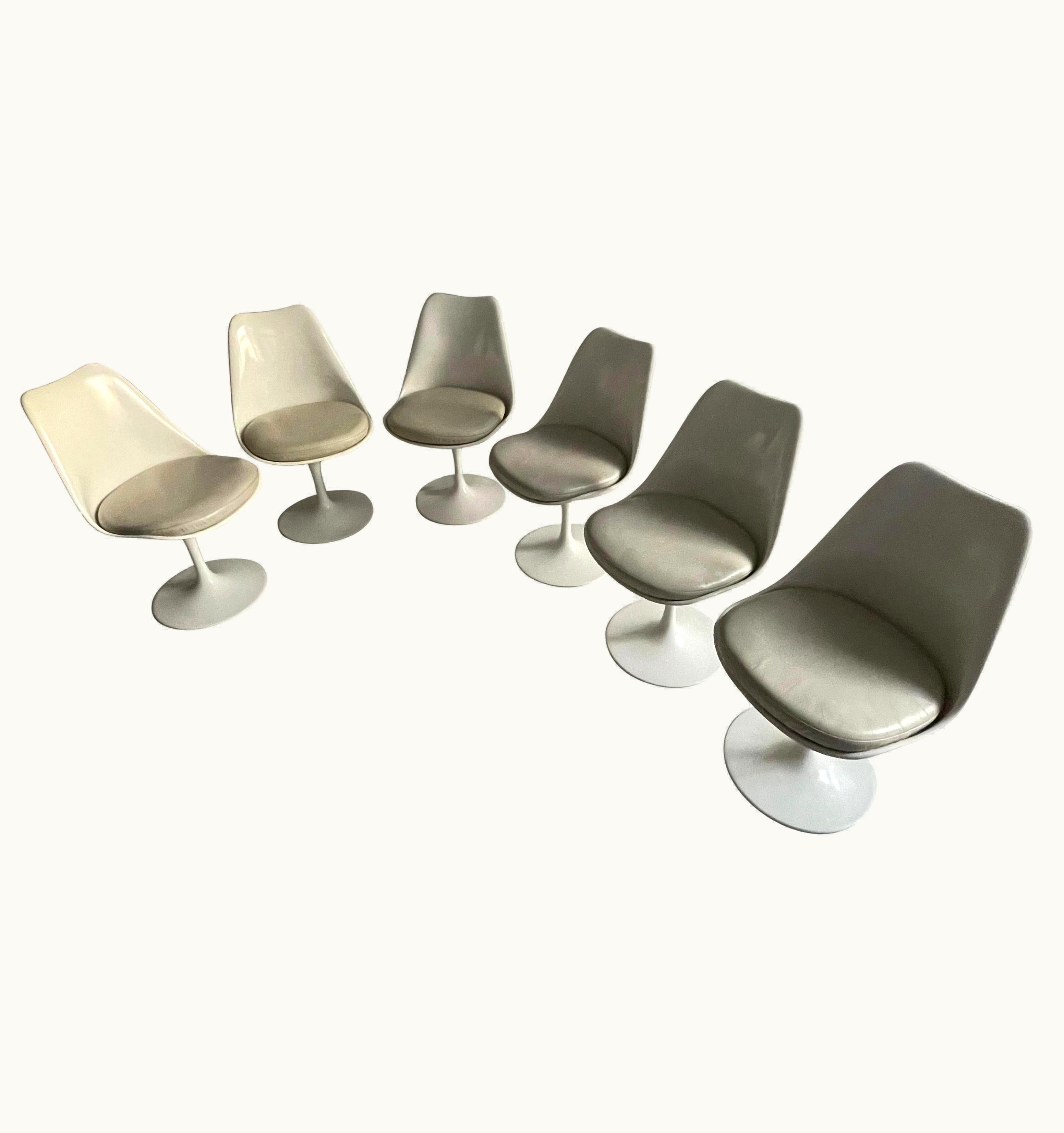 Eero Saarinen Eero Saarinen Set Of Six Tulip Swivel Chairs Original Leather Seats, Knoll 1970s
