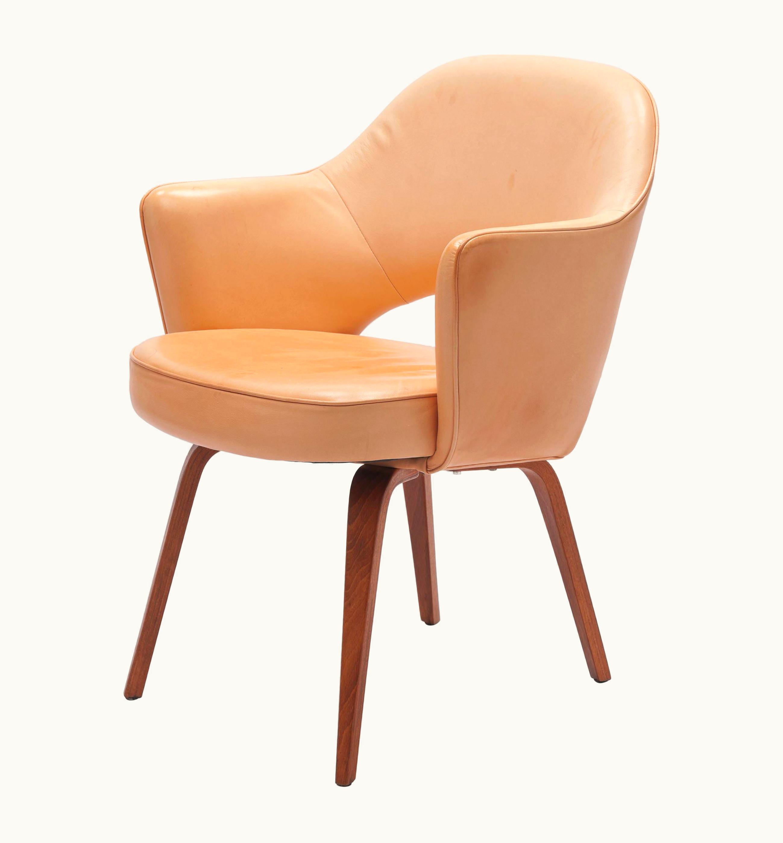 Eero Saarinen Eero Saarinen Vintage Leather Eero Saarinen, Knoll Conference Armchair With Wooden Legs