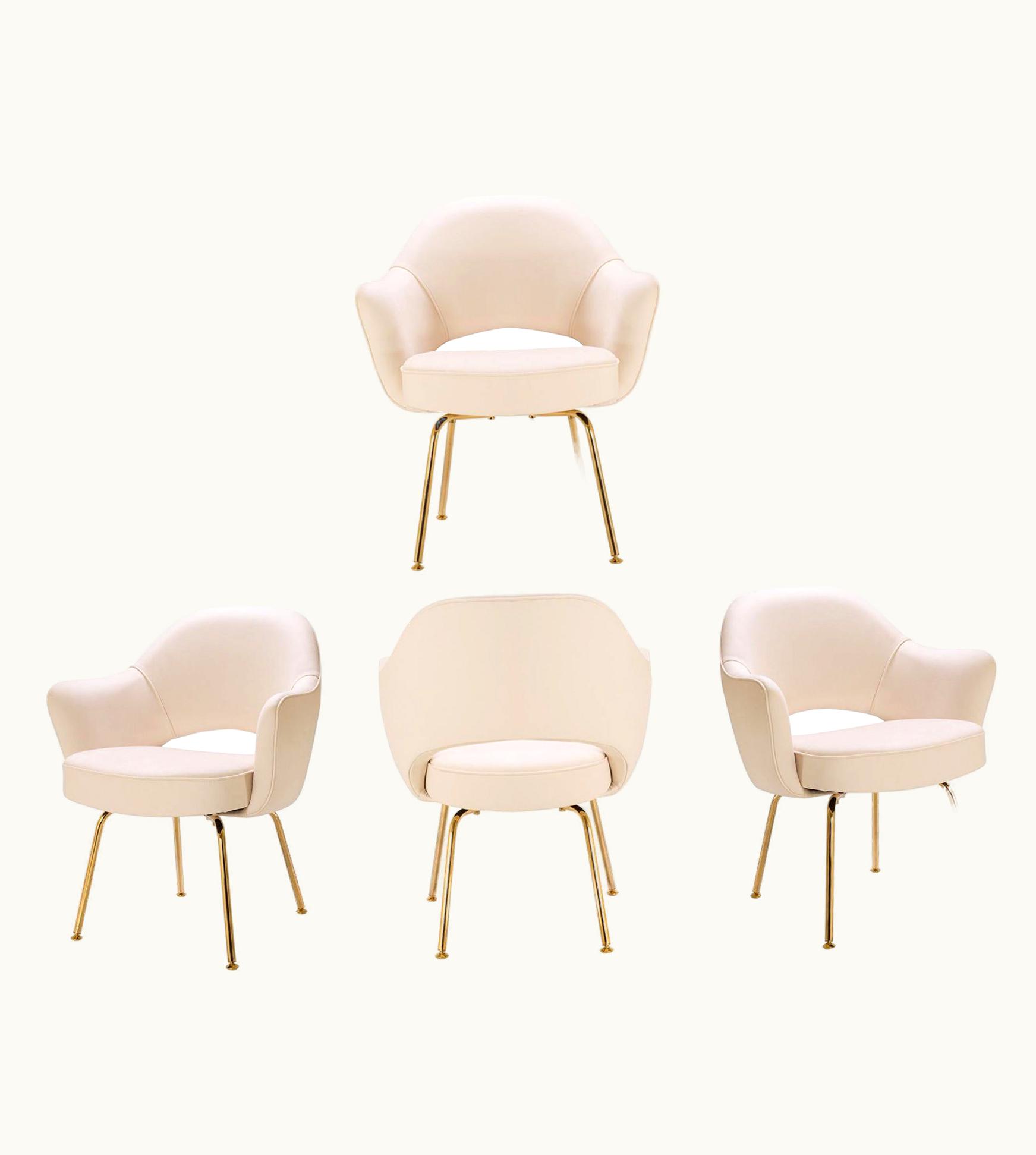 Eero Saarinen Eero Saarinen Executive Arm Chairs In Bone Luxe Suede, 24k Gold Edition, Set Of 6
