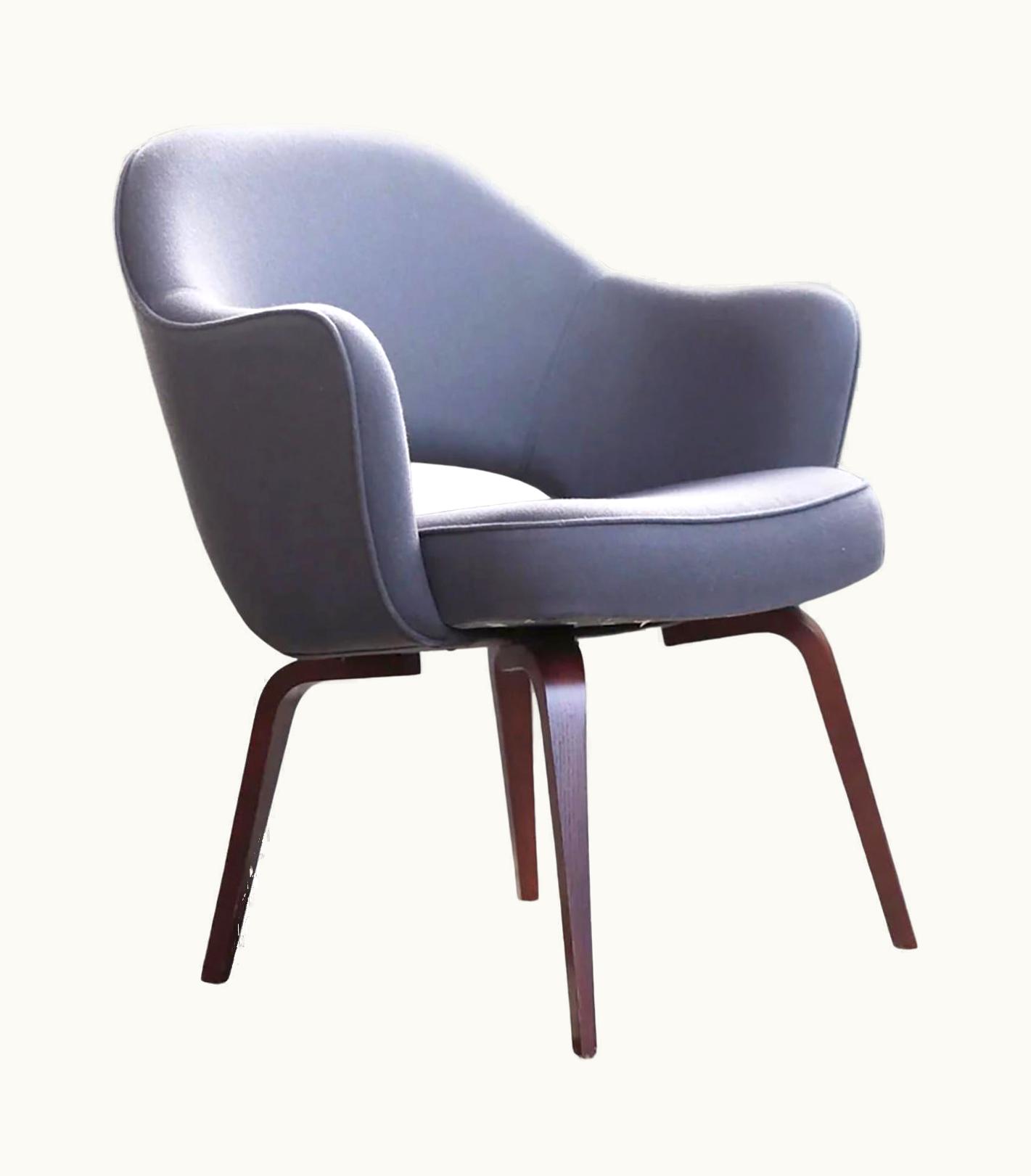 Eero Saarinen Eero Saarinen Midcentury Grey Wool Upholstered Eero Saarinen Knoll Armchair, One Chair