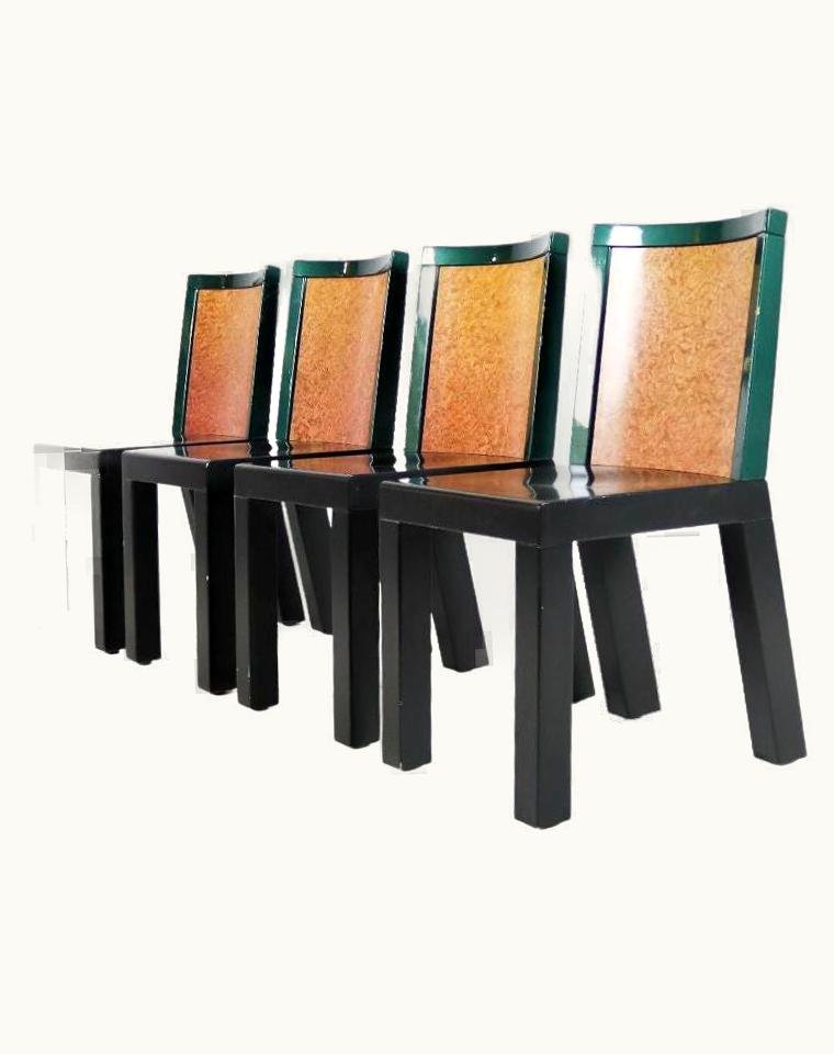 Ettore Sottsass;Marco Zanini Ettore Sottsass;Marco Zanini Set Of 4 Memphis Donau Dining Chairs By Ettore Sottsass For Leitner, 1980s