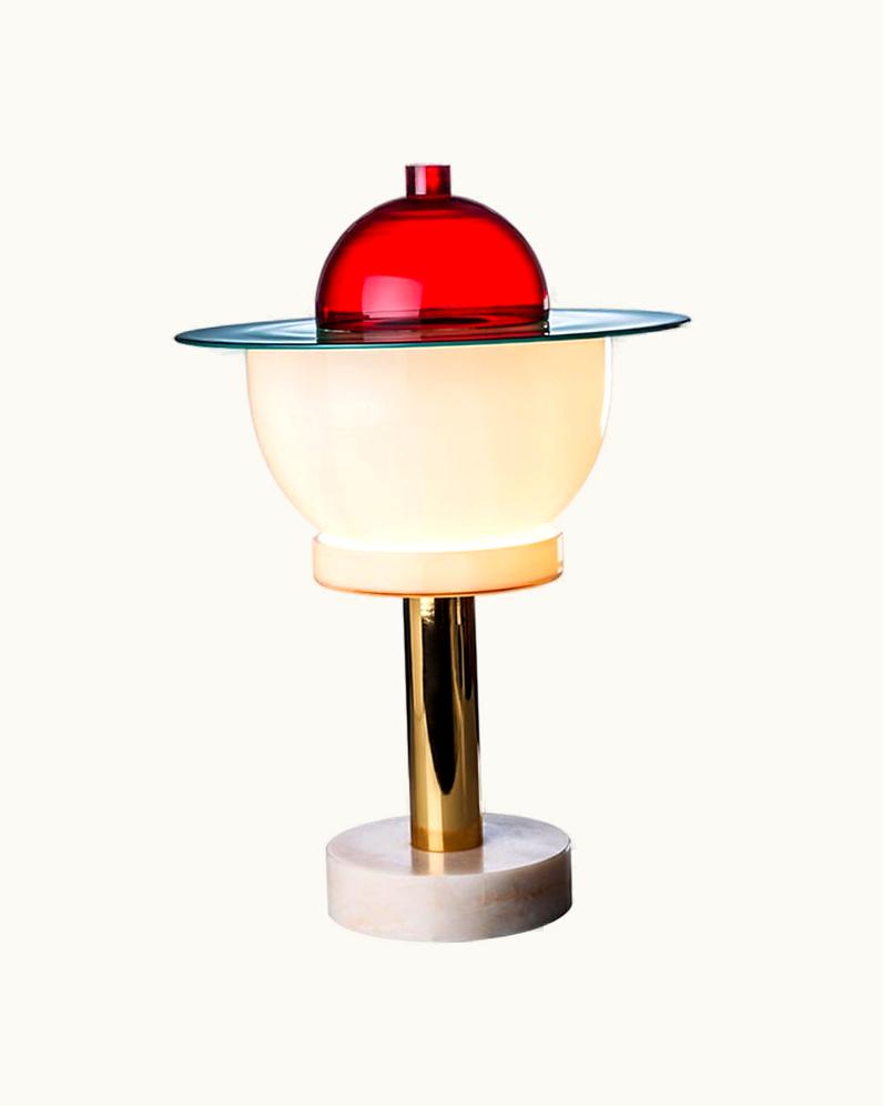 Ettore Sottsass Ettore Sottsass 21st Century Ettore Sottsass Nopuram Table Lamp In Green/Light Pink/Red