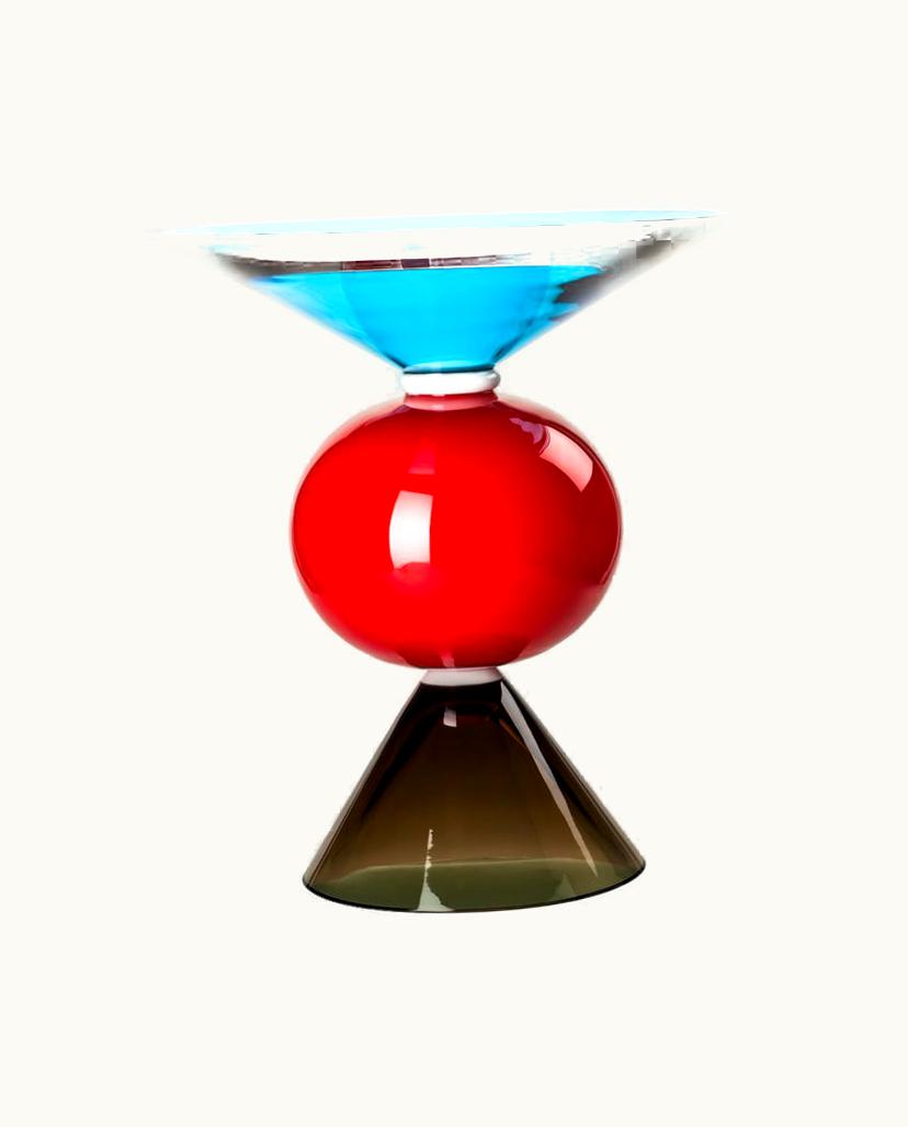 Ettore Sottsass Ettore Sottsass 21st Century Oman Glass Vase In Aquamarine/Grey/Red By Ettore Sottsass