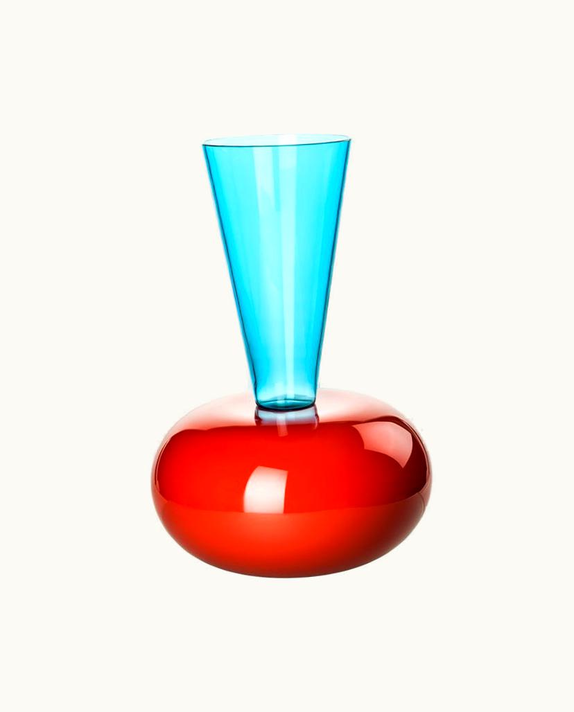 Ettore Sottsass Ettore Sottsass 21st Century, Puzzle Glass Vase In Aquamarine/Coral By Ettore Sottsass