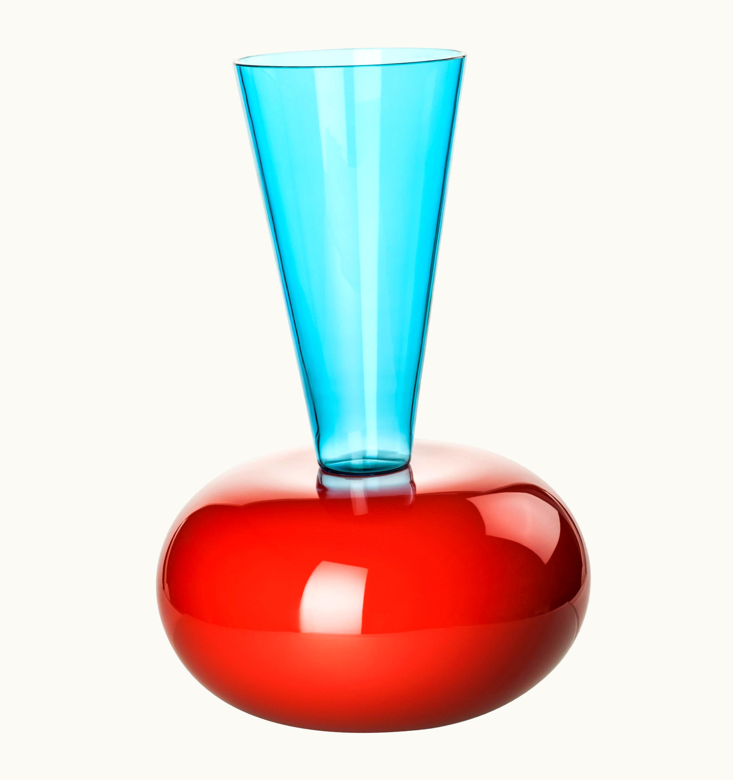 Ettore Sottsass Ettore Sottsass Venini Puzzle Vase In Coral & Aquamarine Glass By Ettore Sottsass