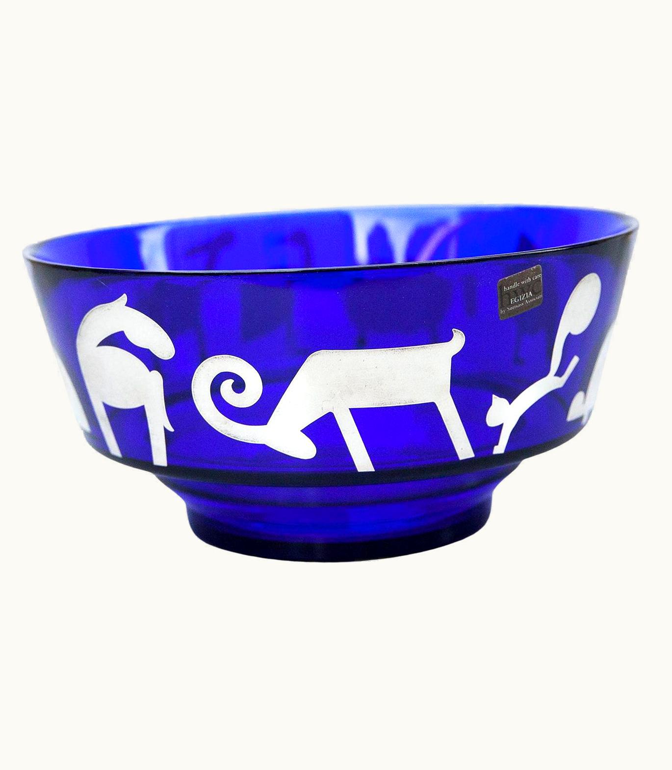 Ettore Sottsass Ettore Sottsass Memphis Egizia Silver Blue Art Glass Bowl, 1990s