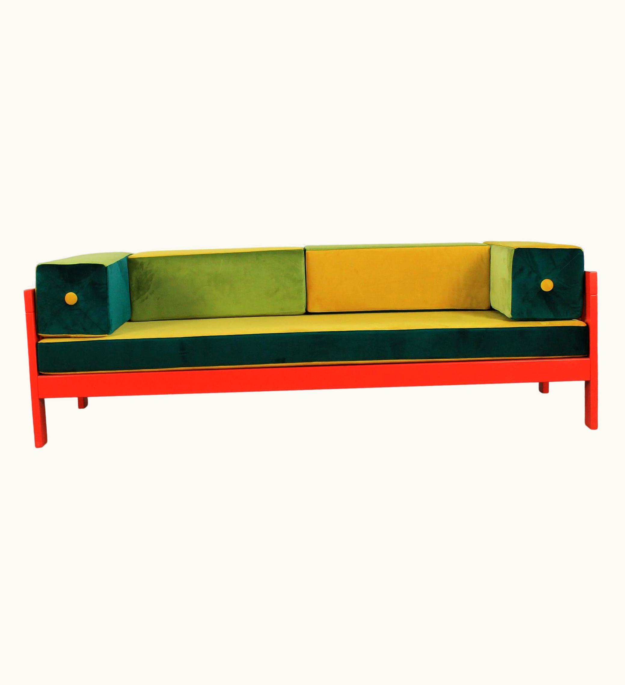 Ettore Sottsass Ettore Sottsass Califfo Sofa In Wood And Velvet By Poltronova 1960s Italy