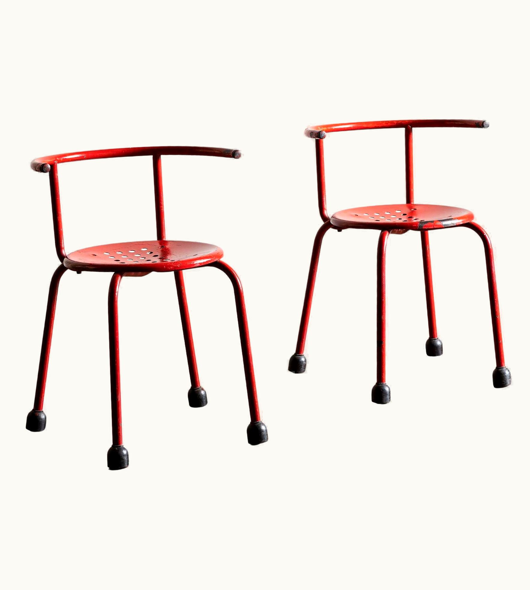 Ettore Sottsass Ettore Sottsass Pair Of Red Iron Chairs By Ettore Sottsass, Italy, 1960s