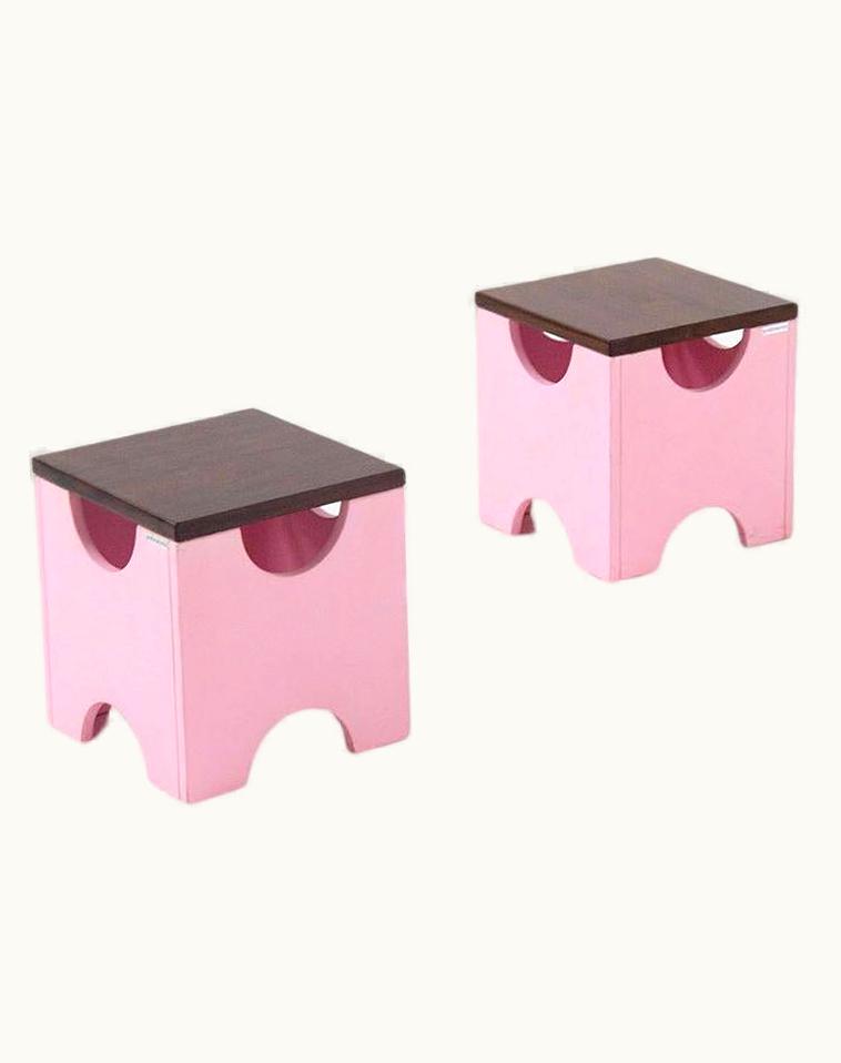 Ettore Sottsass Ettore Sottsass Pair Os Dado Stools Mod. T29 In Pink Wood