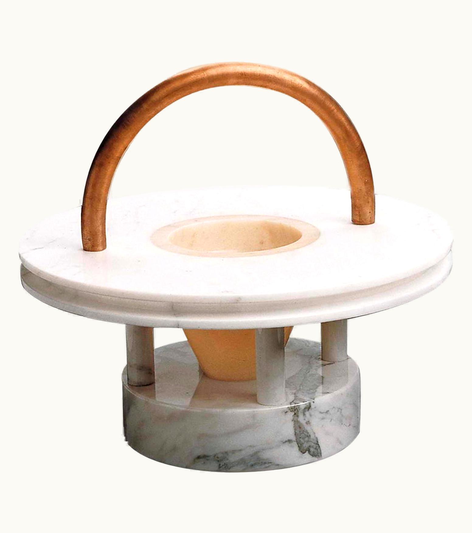 Ettore Sottsass Ettore Sottsass 21st Century By E.Sottsas Round Centerpiece In White And Pink Marble And Copper