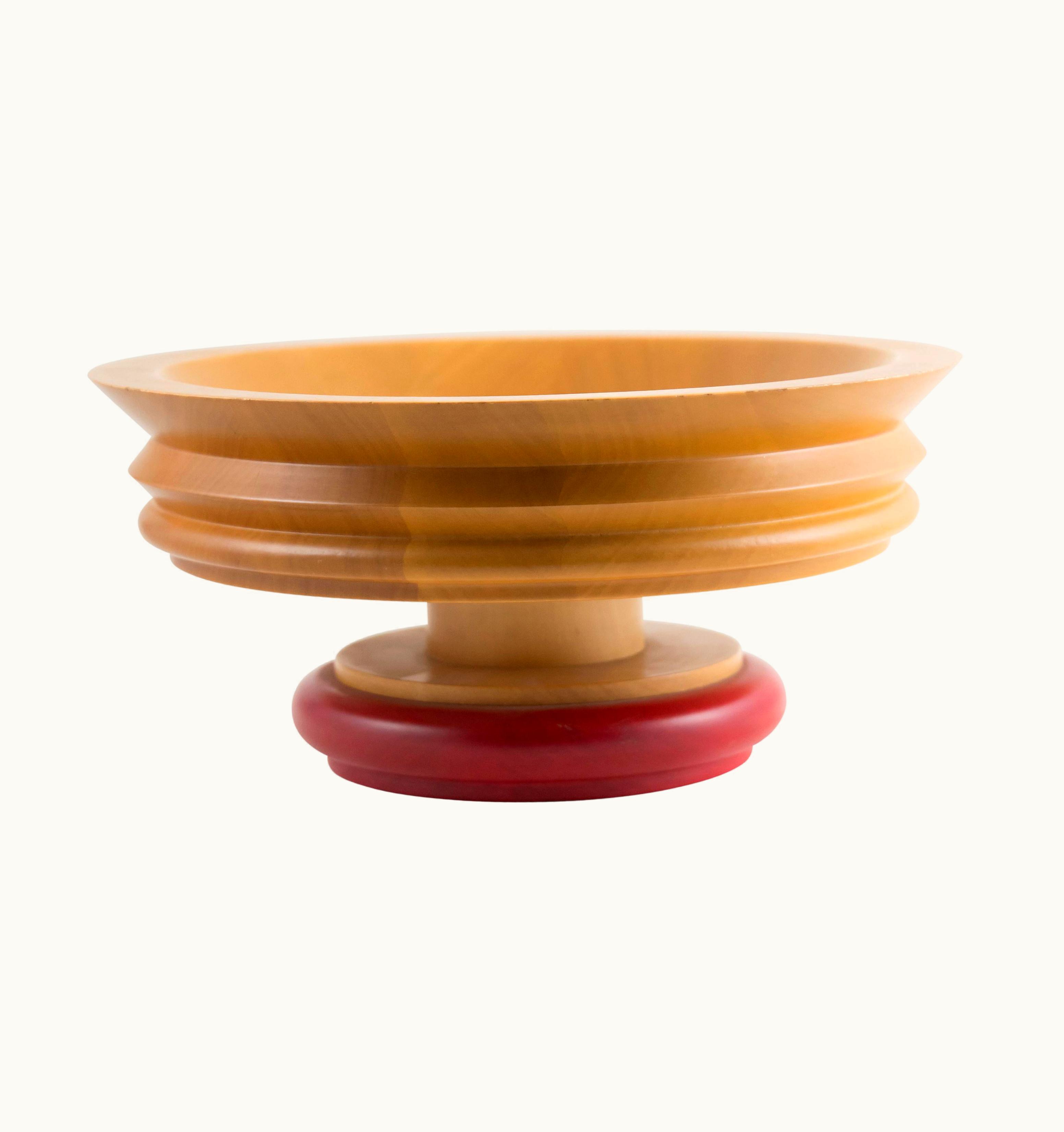 Ettore Sottsass Ettore Sottsass 1990s Italian Design Red Rim Wooden Bowl By Ettore Sottsass For Twergi