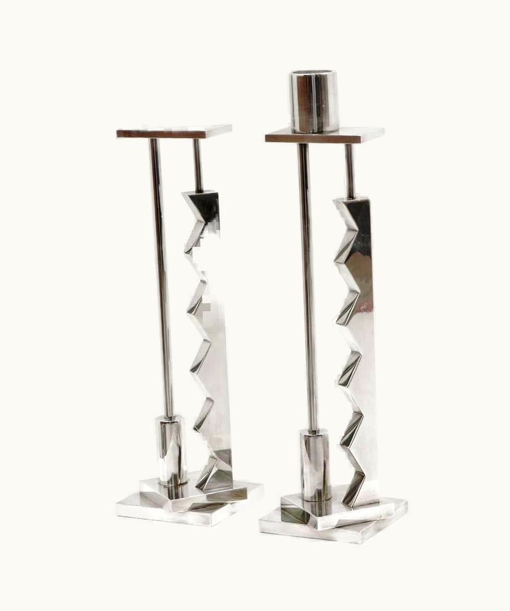 Ettore Sottsass Ettore Sottsass Pair Of Ettore Sottsass Silver Candlesticks For Swid Powell And Reed And Barton