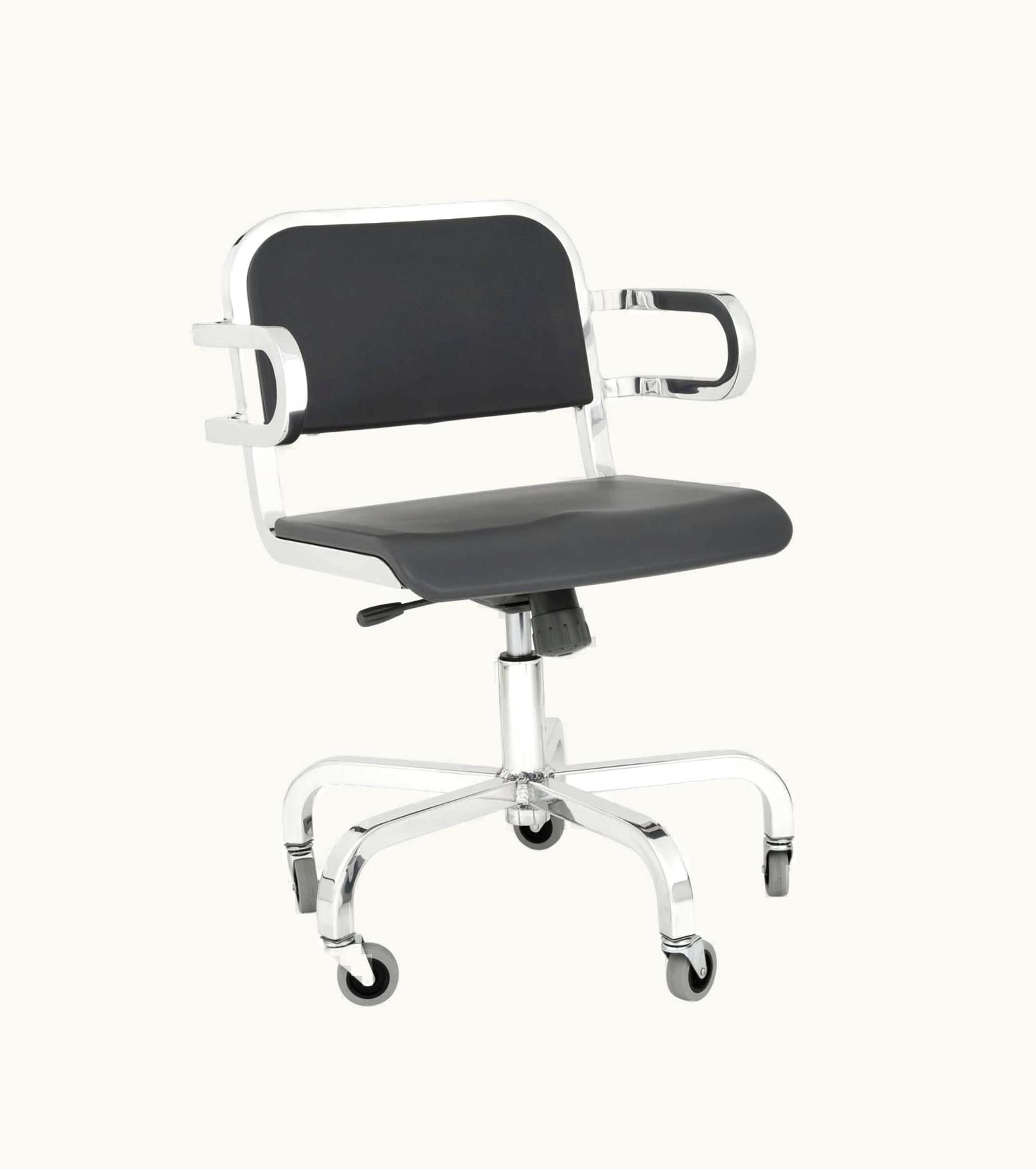Ettore Sottsass Emeco Nine-0 Swivel Armchair With Bar Back And Gray Seat By Ettore Sottsass