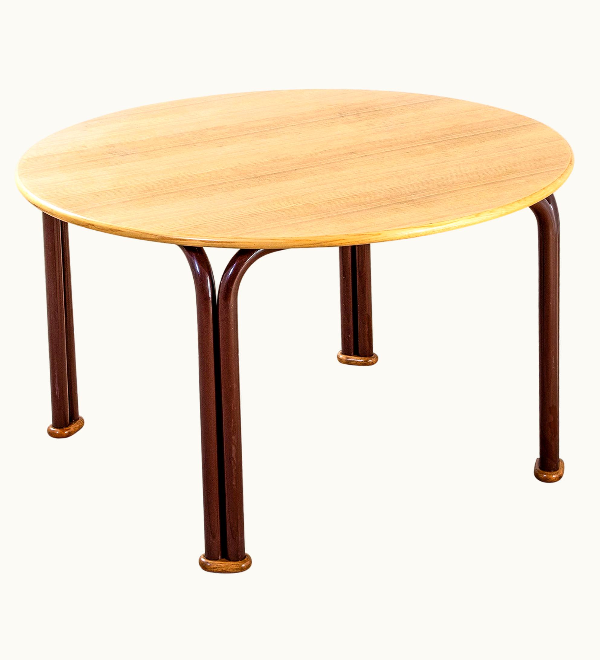 Ettore Sottsass 20th Century Ettore Sottsass Dining Table For Casa Nova With Round Wooden Top