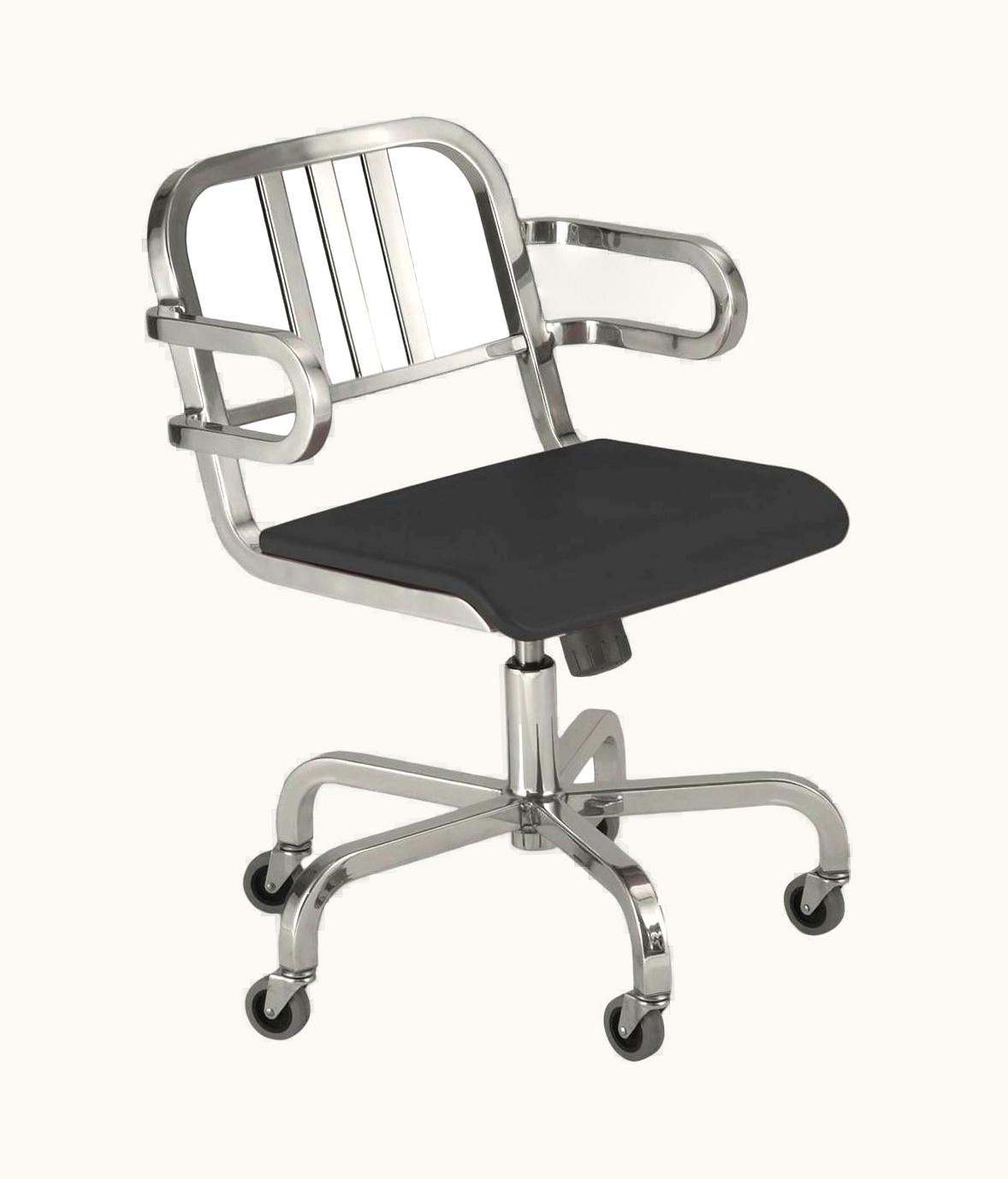 Ettore Sottsass Emeco Nine-0 Swivel Armchair In Brushed Aluminum And Gray By Ettore Sottsass