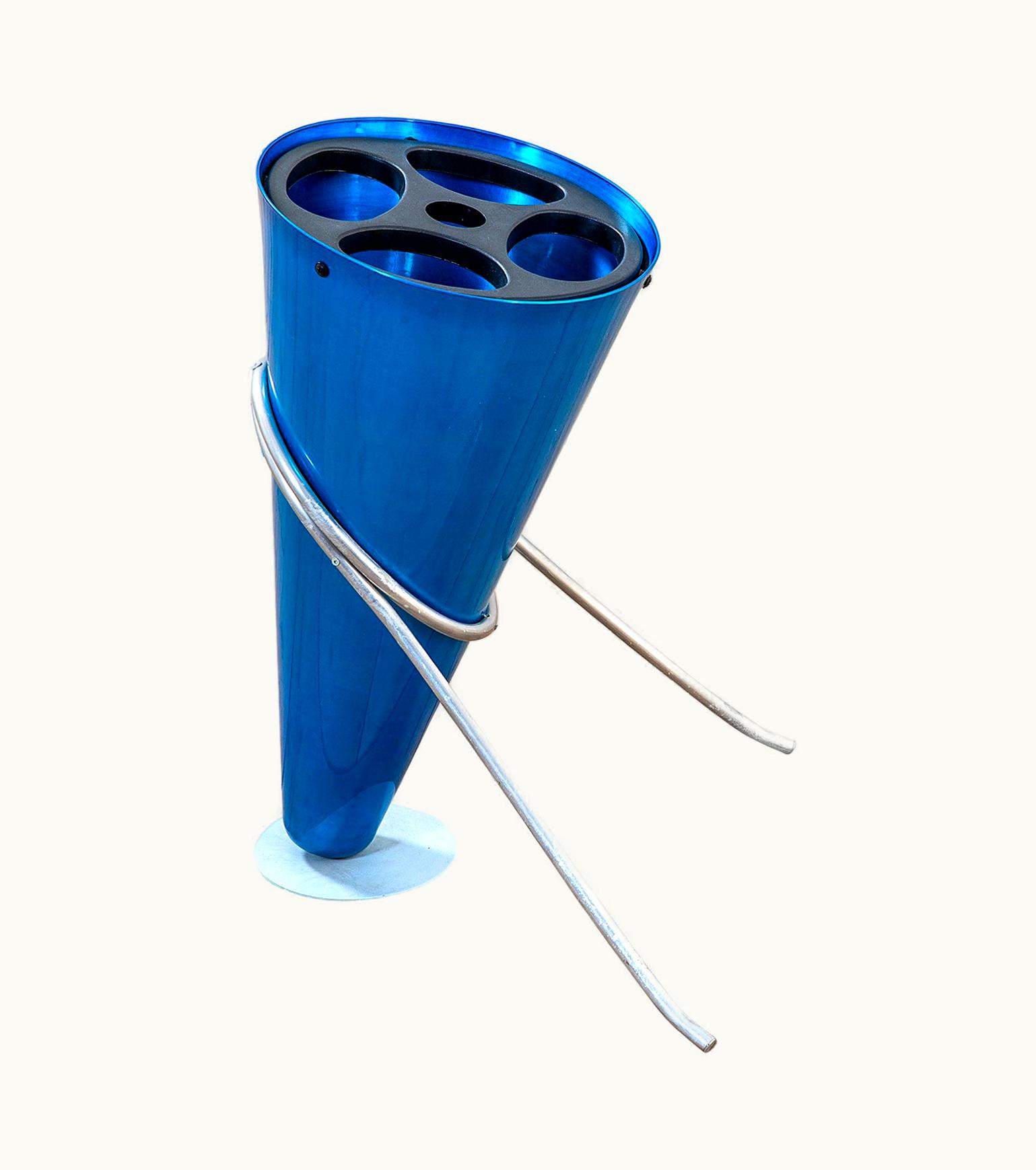 Ettore Sottsass 20th Century Ettore Sottsass Umbrella Standing Blue Aluminium For Rinnovel '70